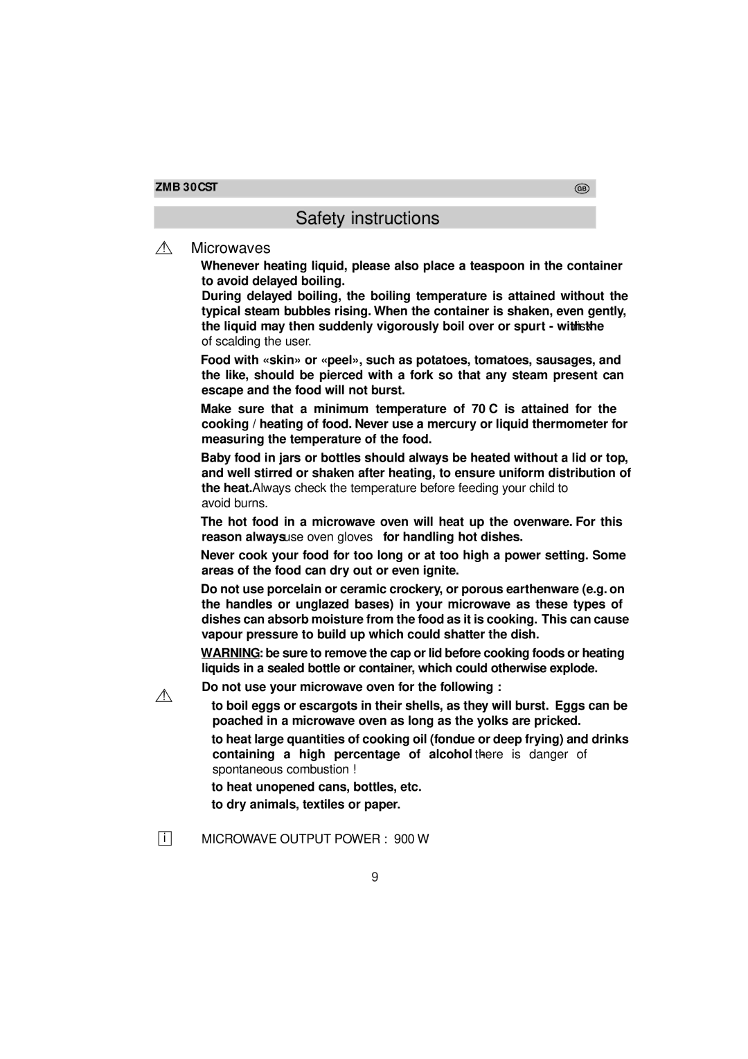 Zanussi ZMB 30 CST instruction manual Microwaves 