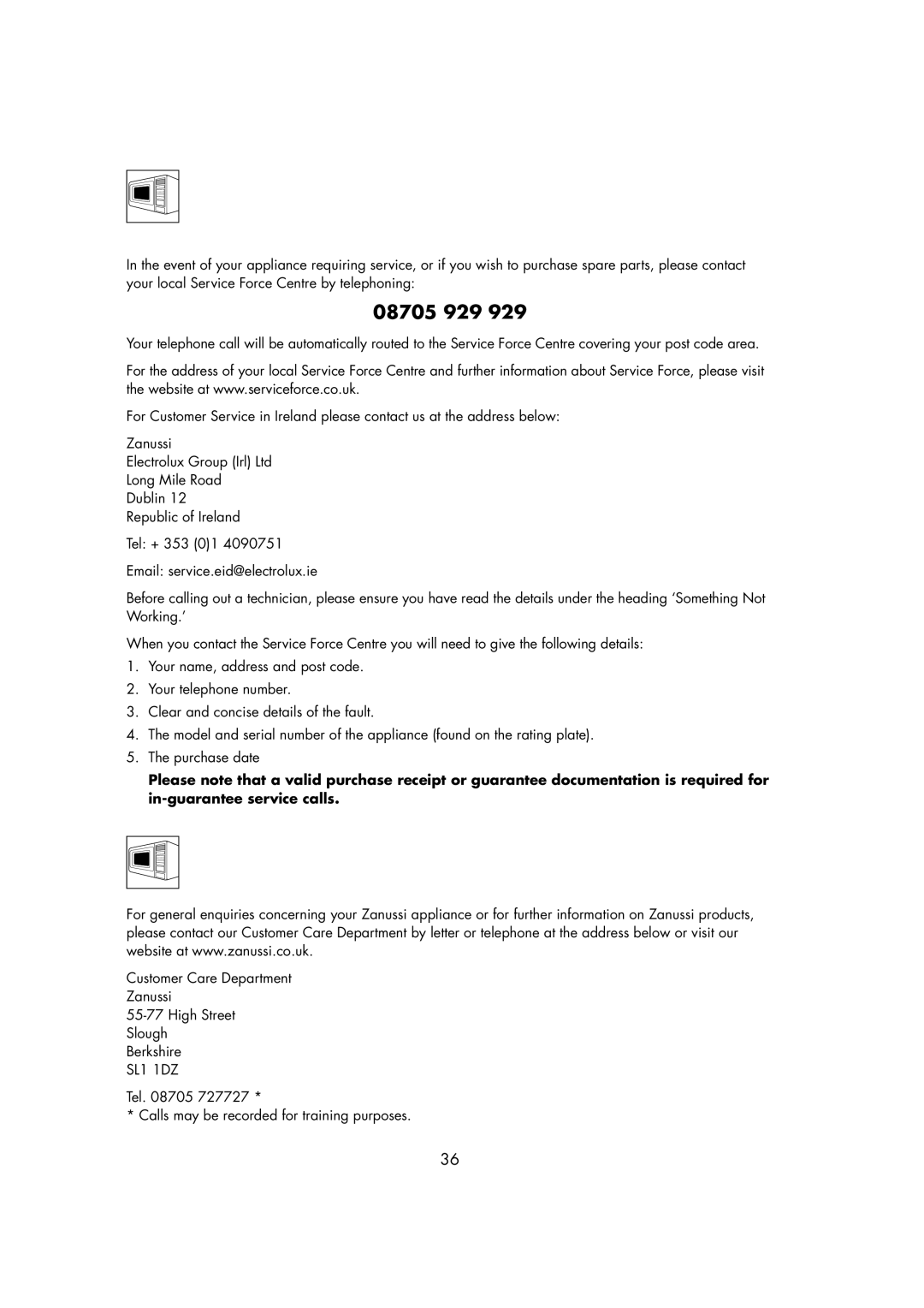 Zanussi ZMC40ST manual Service & Spare Parts, Customer Care 