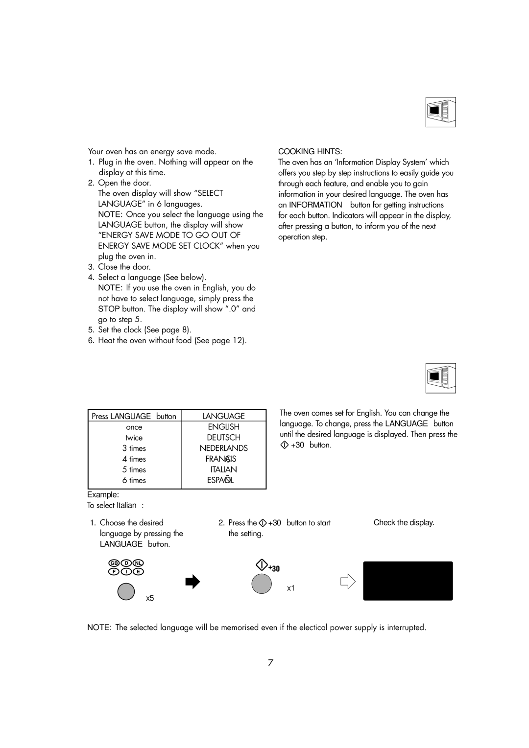 Zanussi ZMC40ST manual Before Operation, Selecting the Language, Cooking Hints 