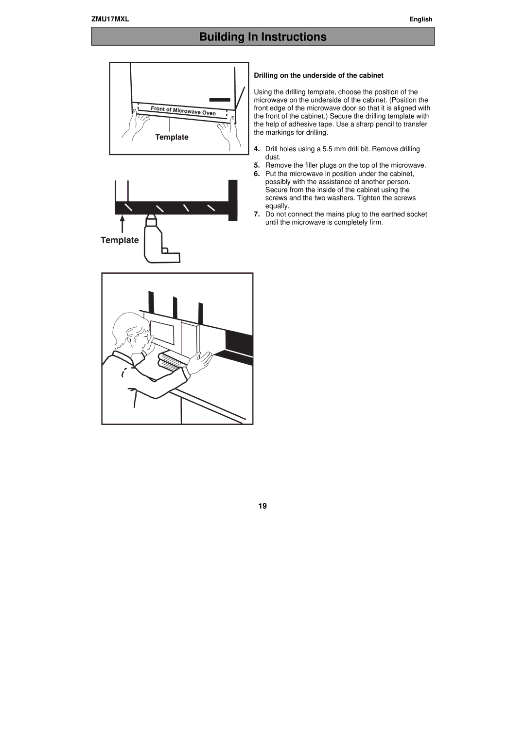 Zanussi ZMU17MXL manual Drilling on the underside of the cabinet 