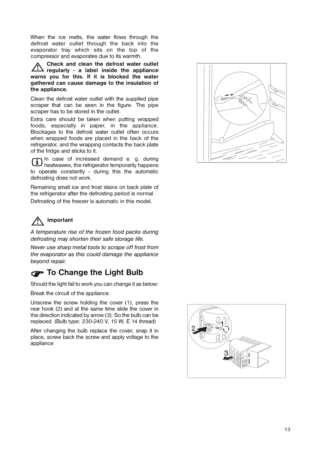 Zanussi ZNB 344 S, ZNB 344 W manual To Change the Light Bulb, Appliance 