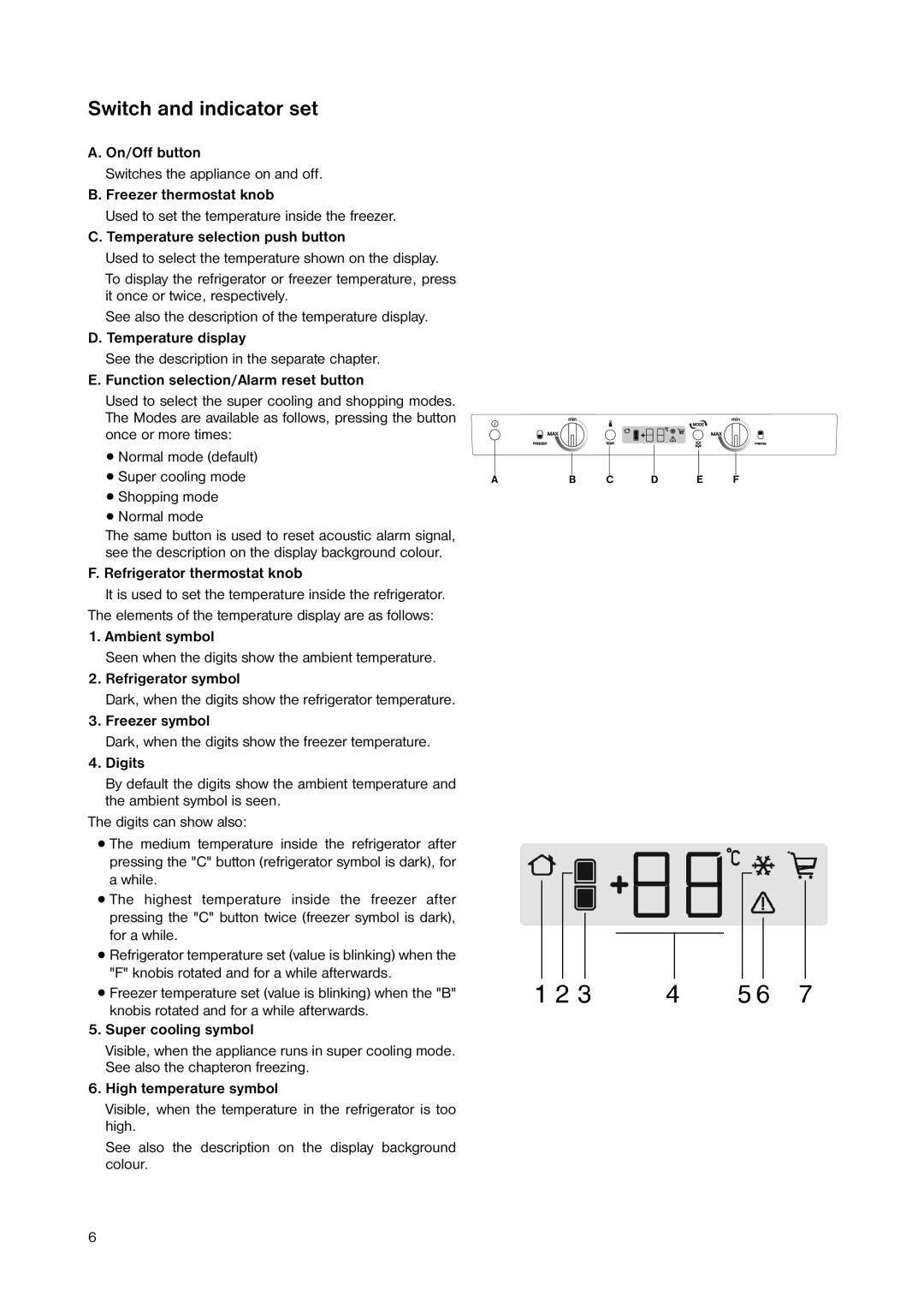 Zanussi ZNB 344 W, ZNB 344 S manual Switch and indicator set 