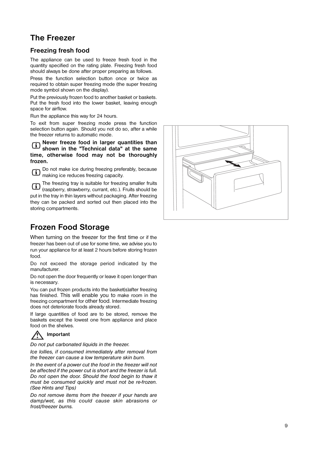 Zanussi ZNB 344 S, ZNB 344 W manual The Freezer, Frozen Food Storage, Freezing fresh food 