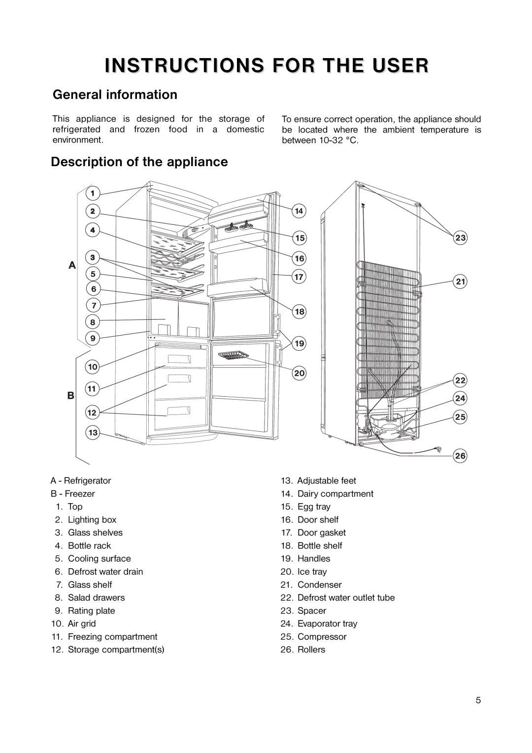 Zanussi ZNB 3440 manual General information, Description of the appliance 