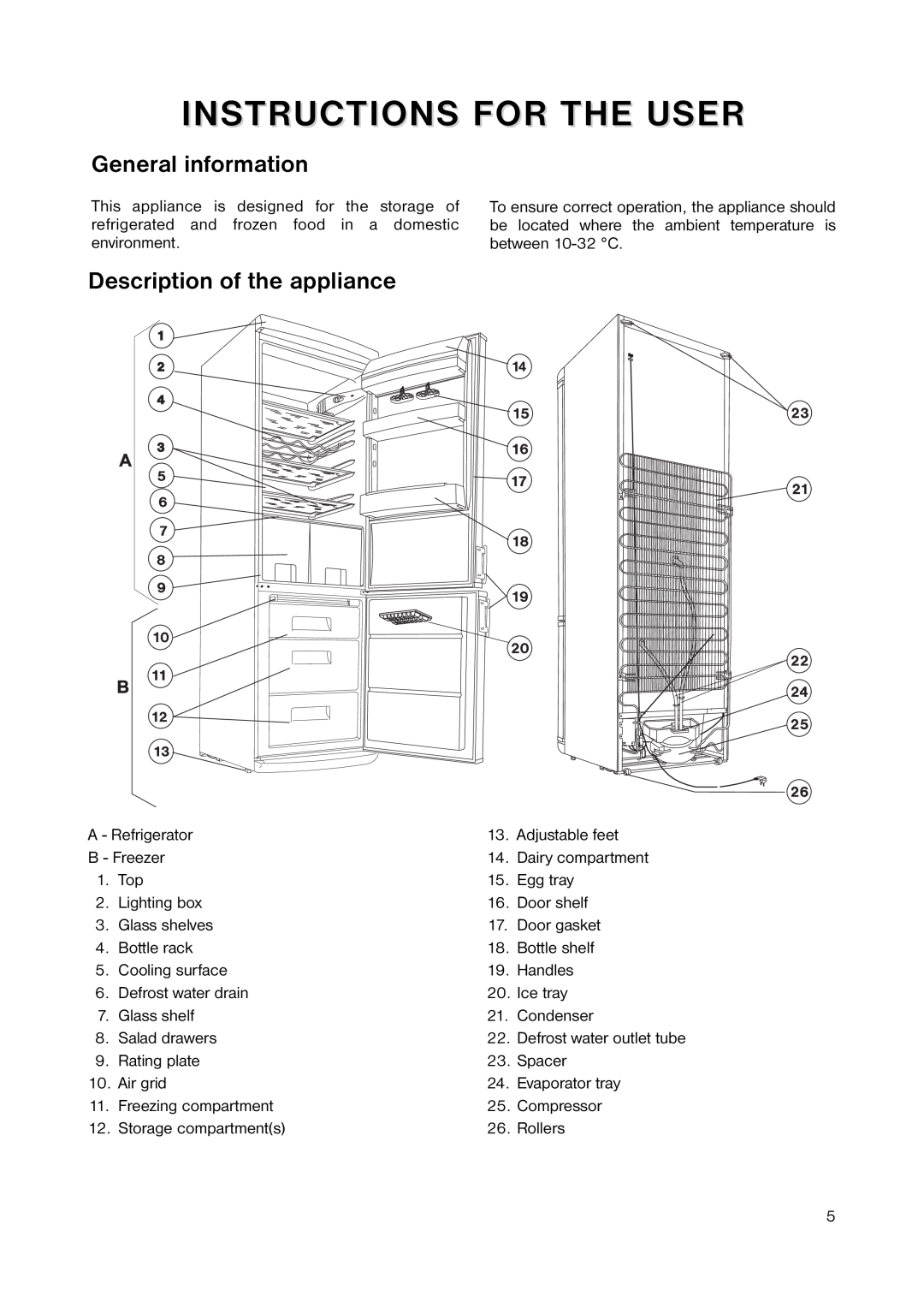 Zanussi ZNB 3440 manual Instructions For The User, General information, Description of the appliance 