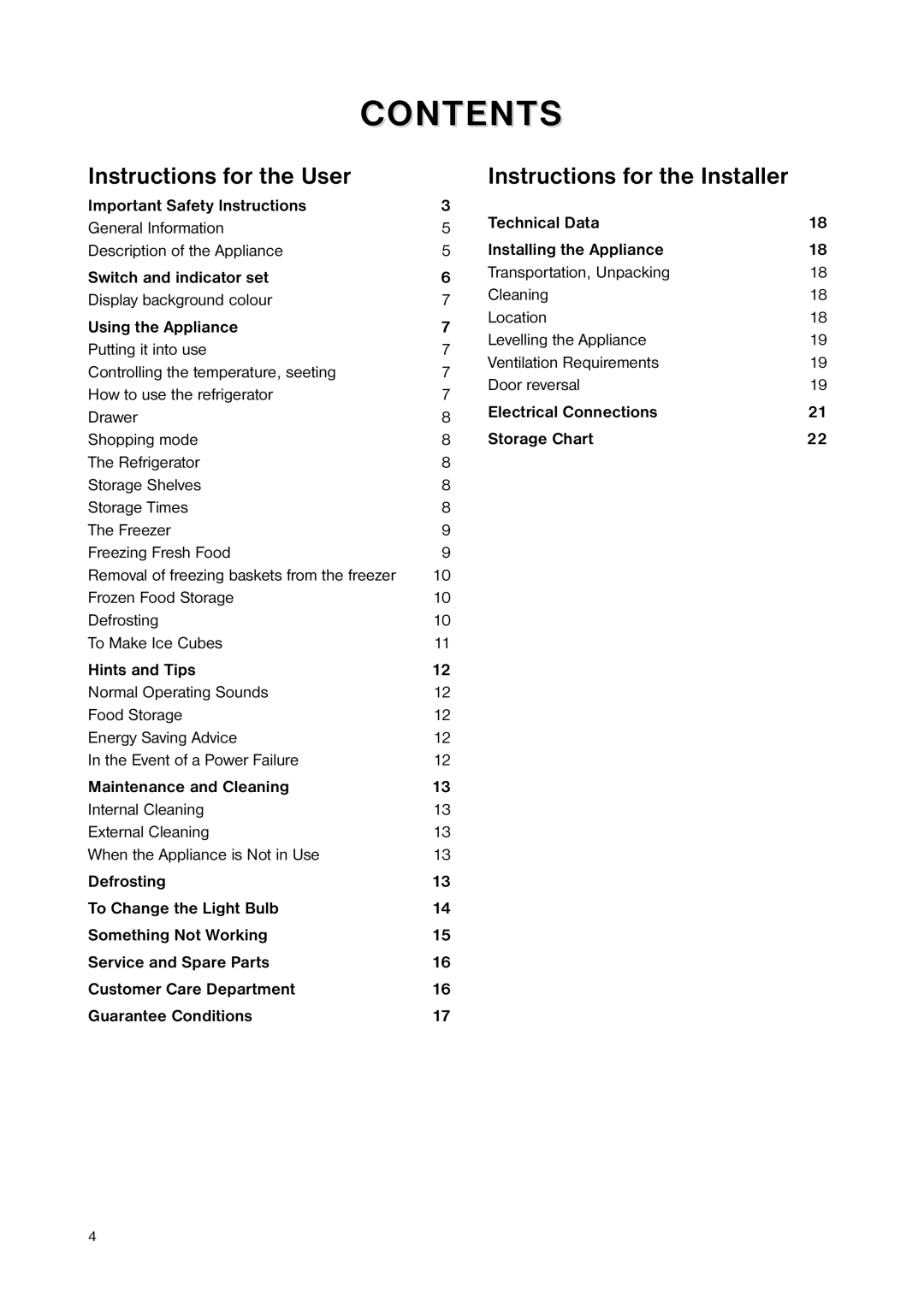 Zanussi ZNB 404 W, ZNB 404 S manual Contents 