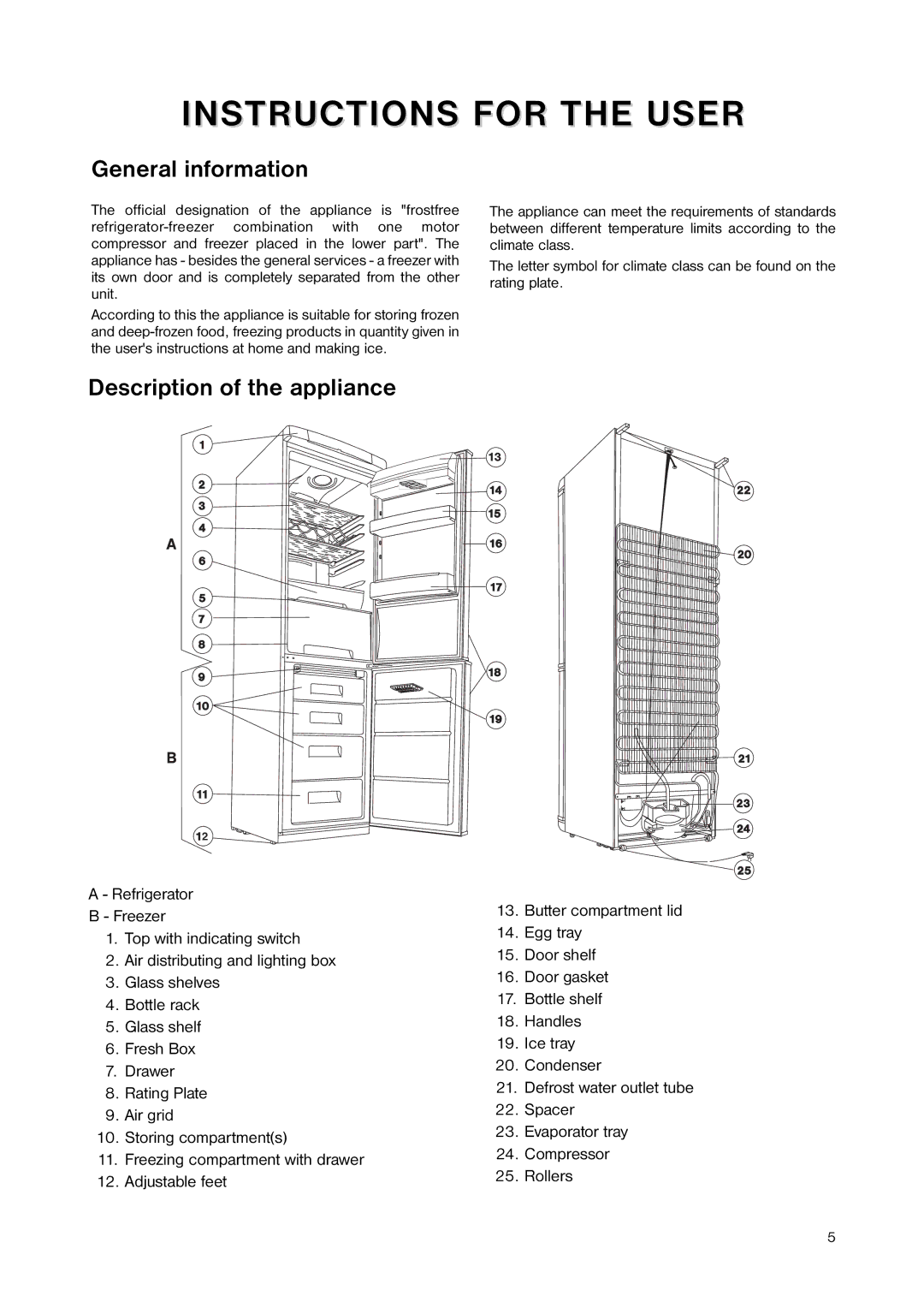 Zanussi ZNB 404 S, ZNB 404 W manual General information, Description of the appliance 