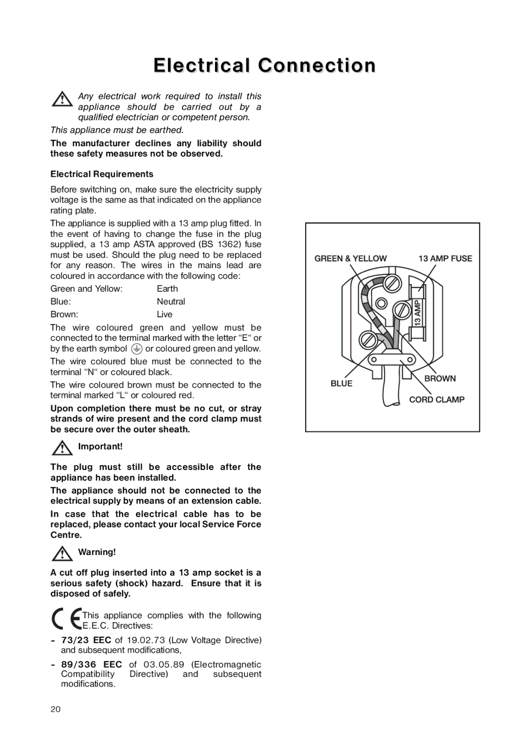 Zanussi ZNB 4051 manual Electrical Connection, BlueNeutral BrownLive 