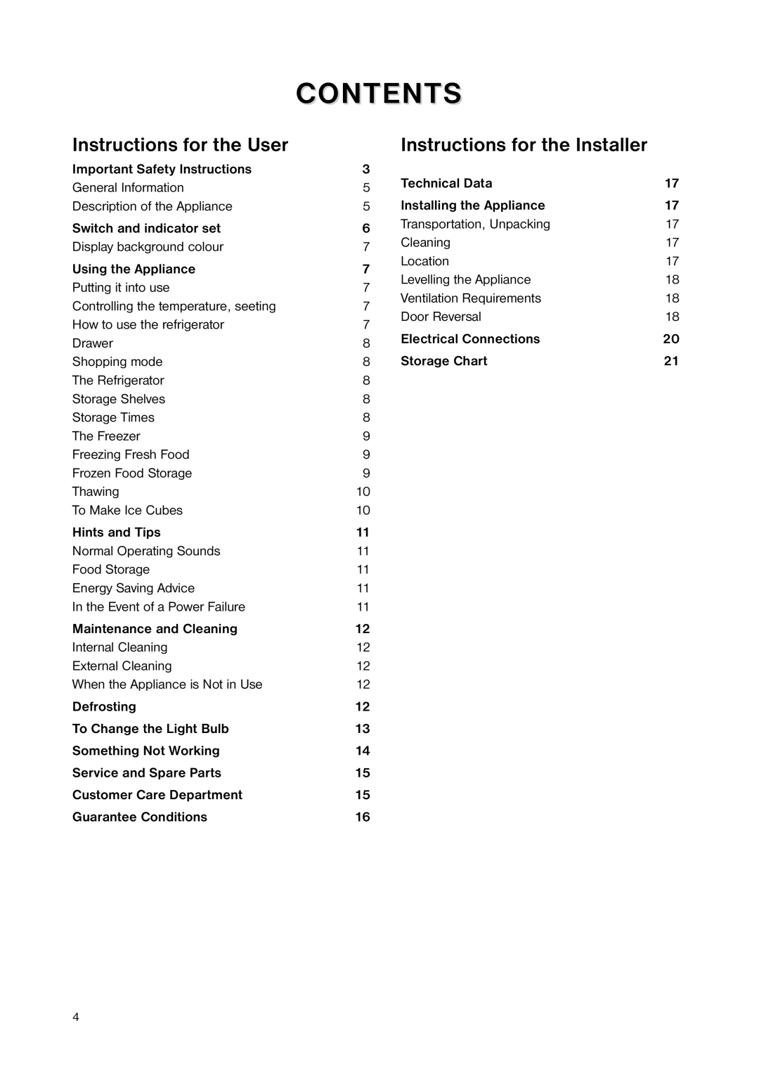 Zanussi ZNB 4051 manual Contents 