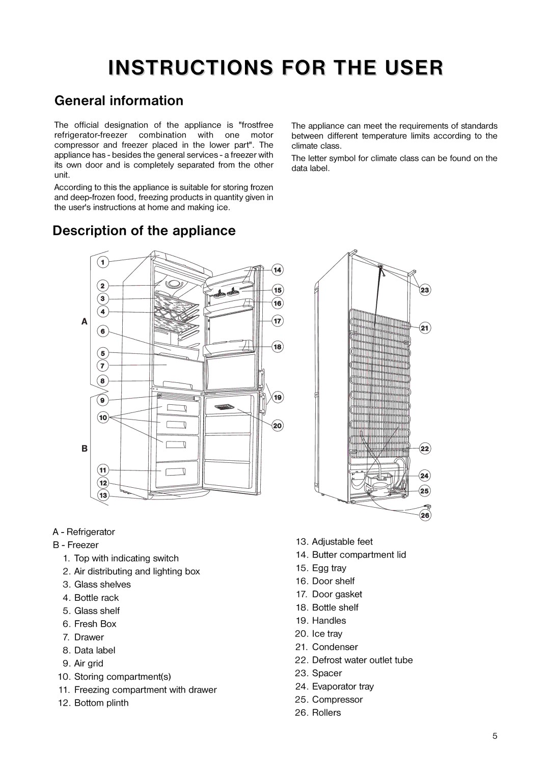 Zanussi ZNB 4051 manual General information, Description of the appliance 