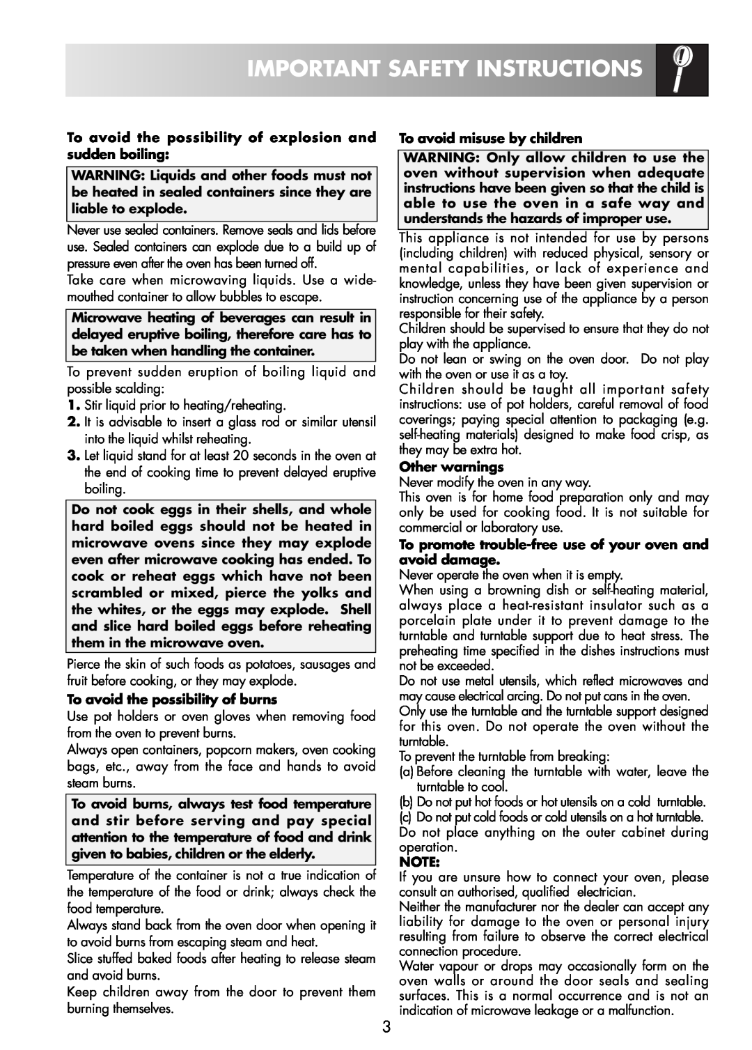 Zanussi ZNM11X user manual Important Safety Instructions, To avoid the possibility of explosion and sudden boiling 