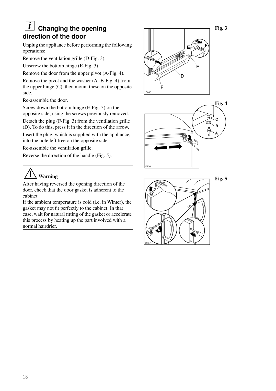 Zanussi ZO 29 N, ZO 29 Y, ZO 29 S manual Changing the opening direction of the door 