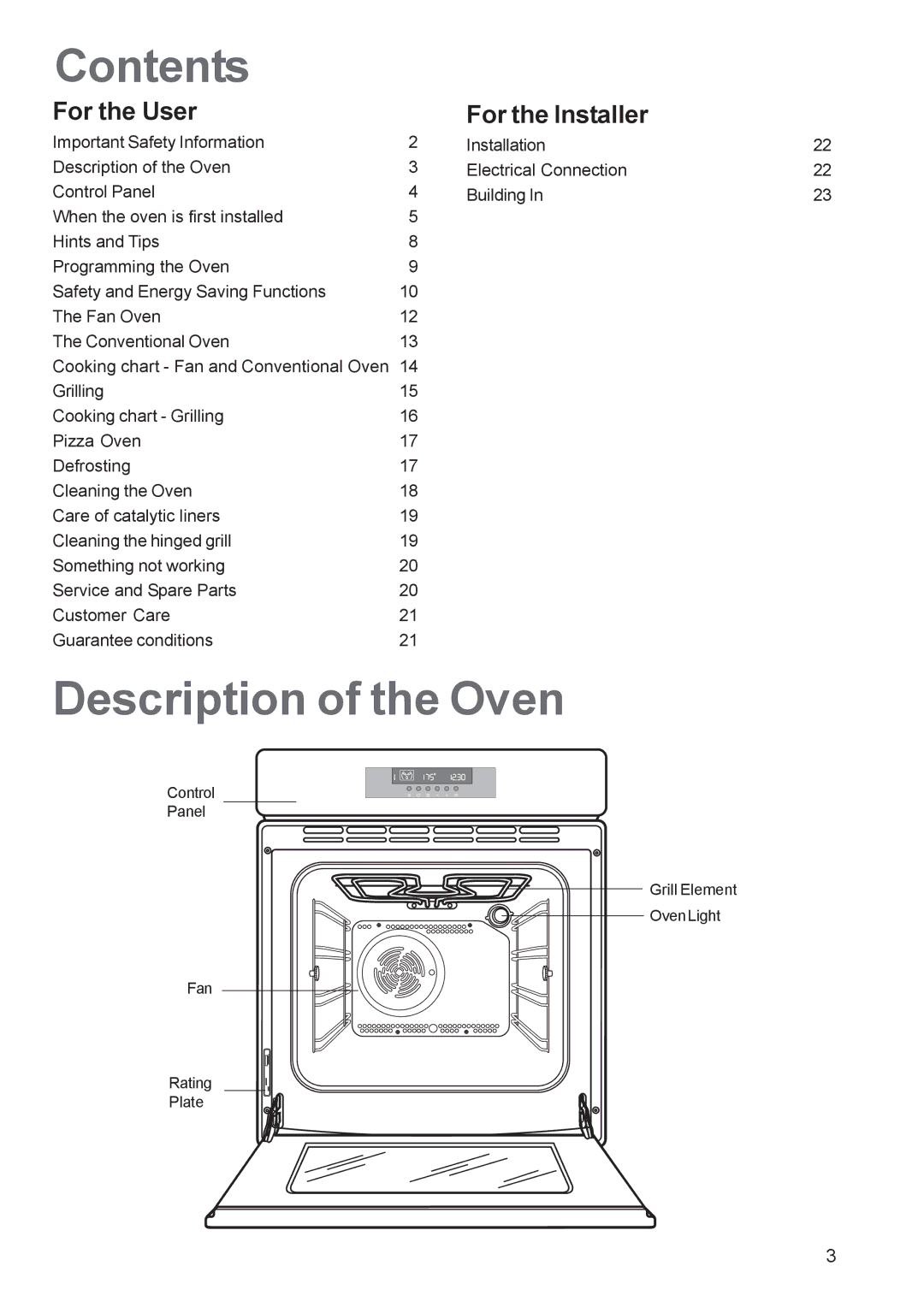 Zanussi ZOB 1060 manual Contents, Description of the Oven 