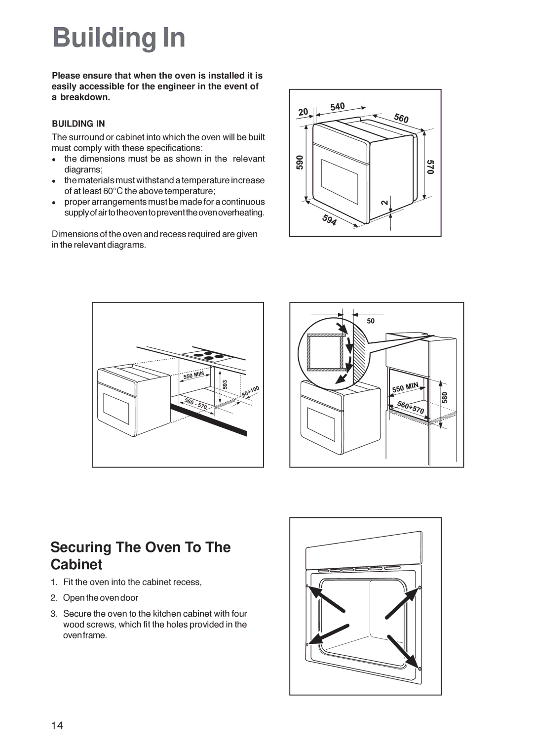 Zanussi ZOB 160 manual Building, Securing The Oven To The Cabinet 