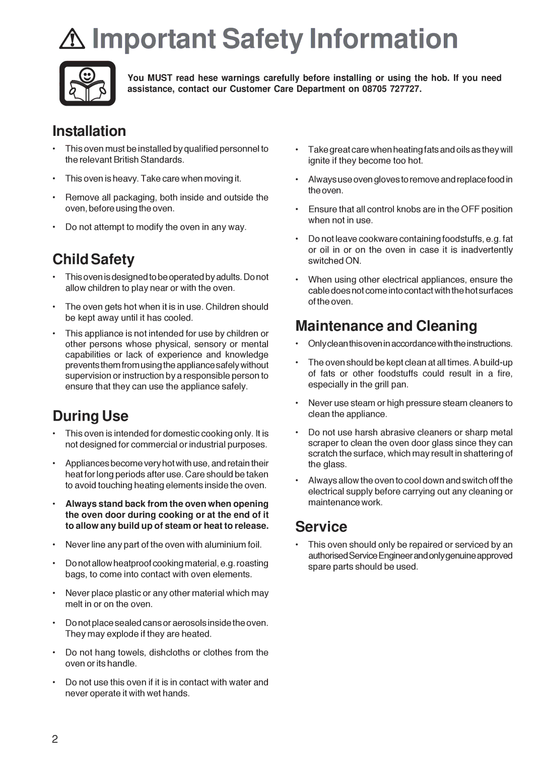 Zanussi ZOB 160 manual Important Safety Information 