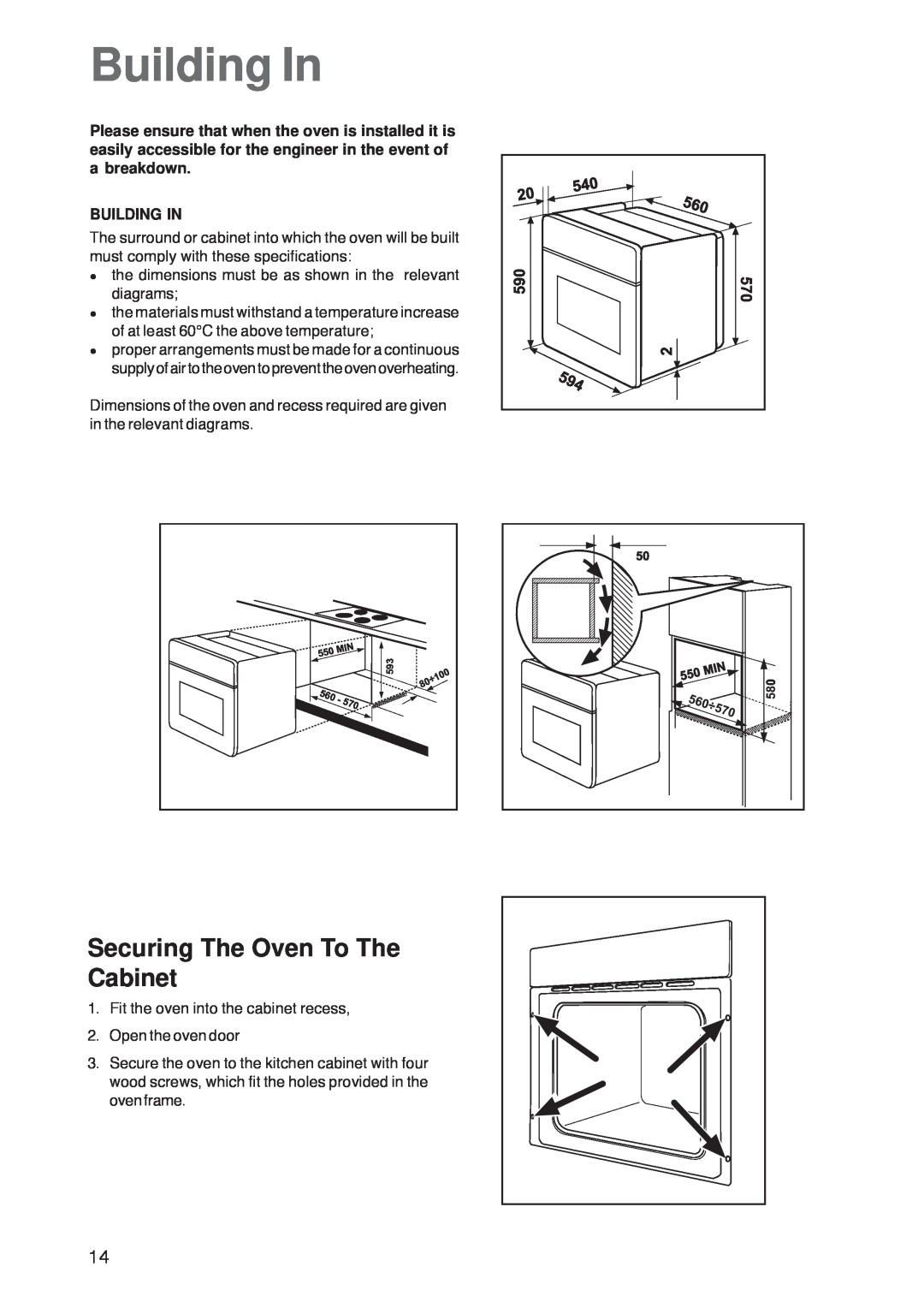 Zanussi ZOB 160 manual Building In, Securing The Oven To The Cabinet 