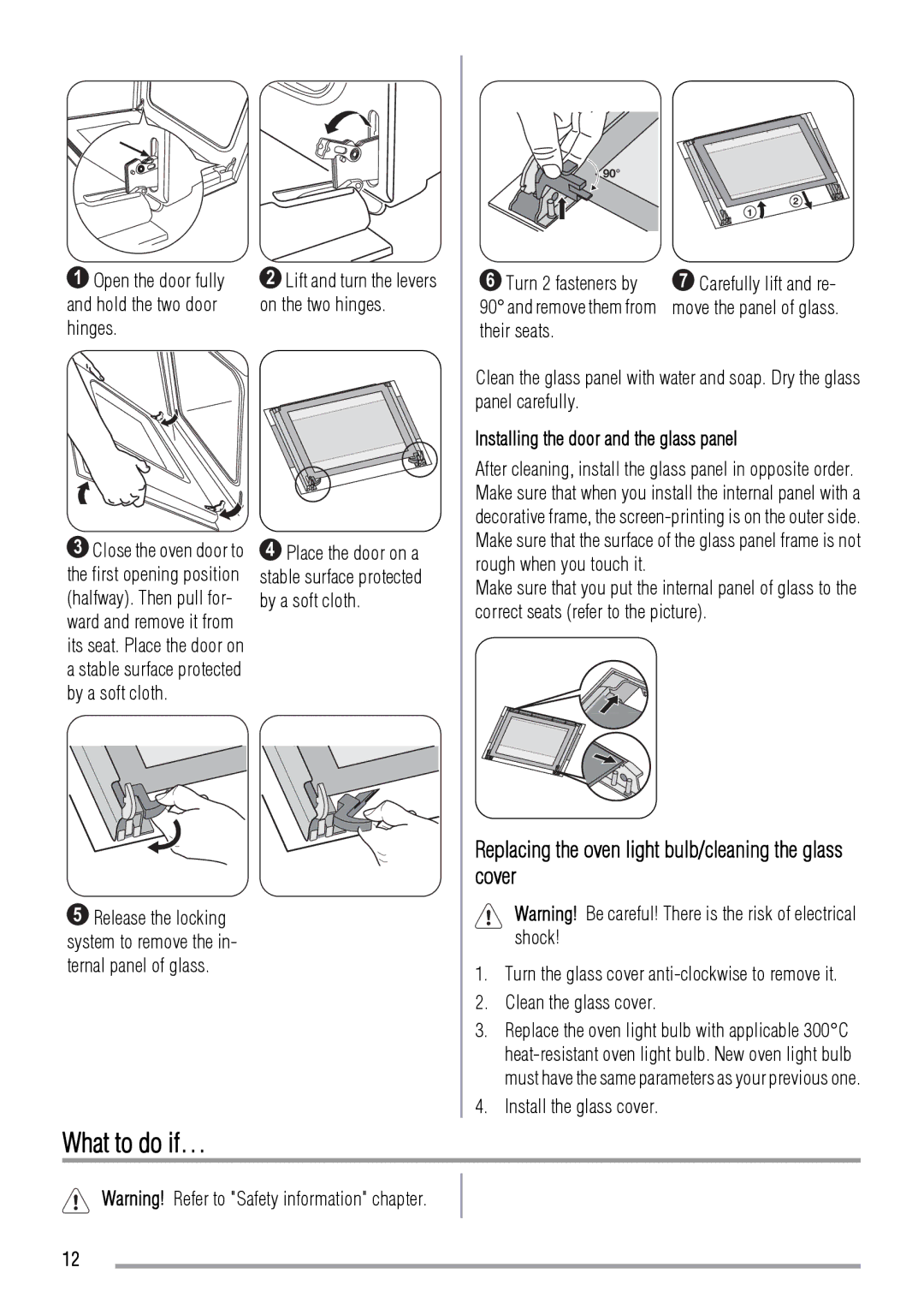 Zanussi ZOB 383 user manual What to do if…, Replacing the oven light bulb/cleaning the glass cover, Clean the glass cover 