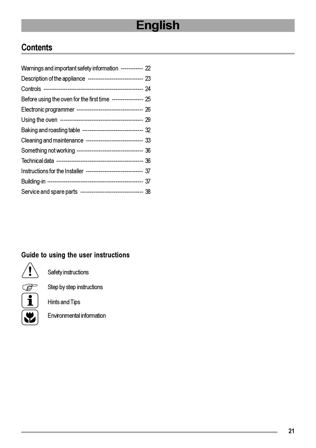 Zanussi ZOB 460 manual English, Contents 