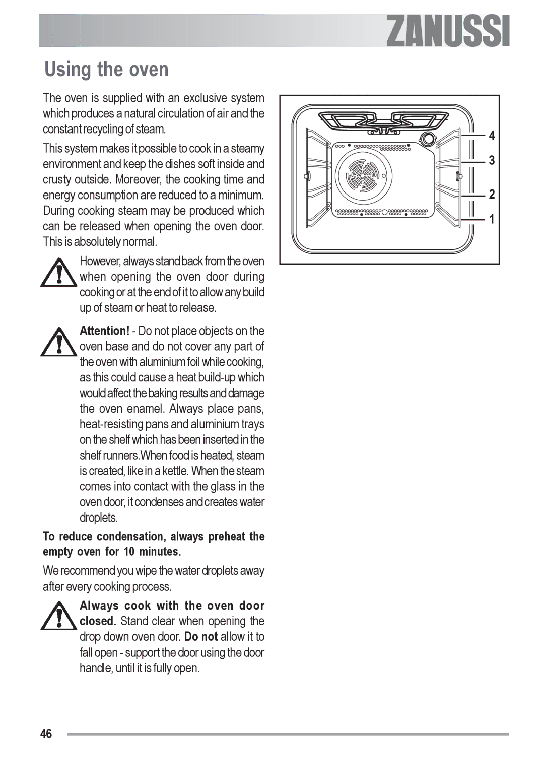 Zanussi ZOB 590 manual Using the oven 