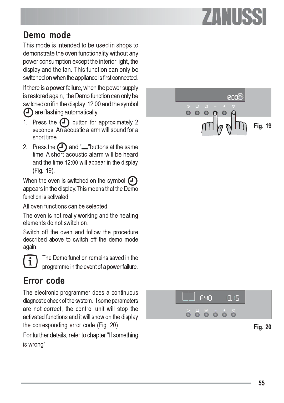 Zanussi ZOB 590 manual Demo mode 