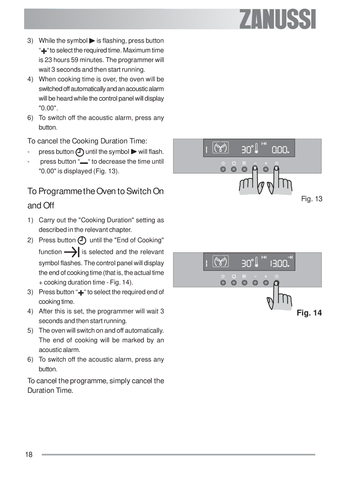 Zanussi ZOB 593 manual To Programme the Oven to Switch On and Off, To cancel the Cooking Duration Time 