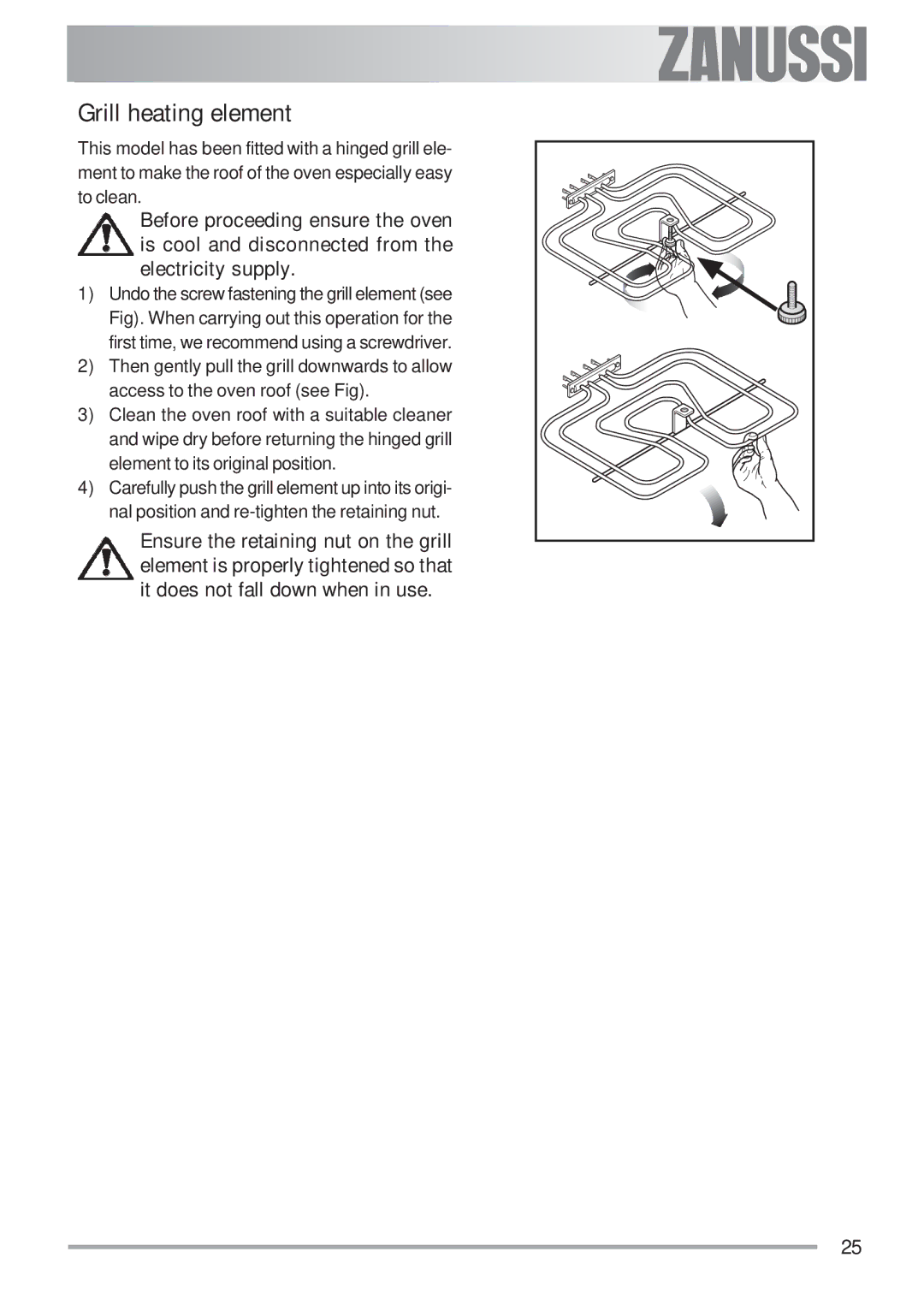 Zanussi ZOB 593 manual Grill heating element 