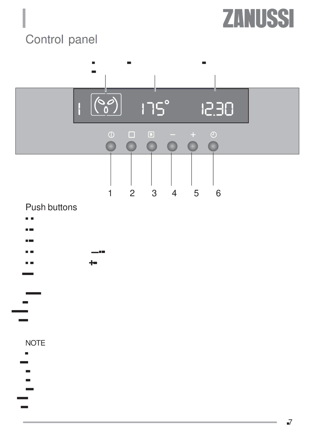 Zanussi ZOB 593 manual Control panel, Push buttons 