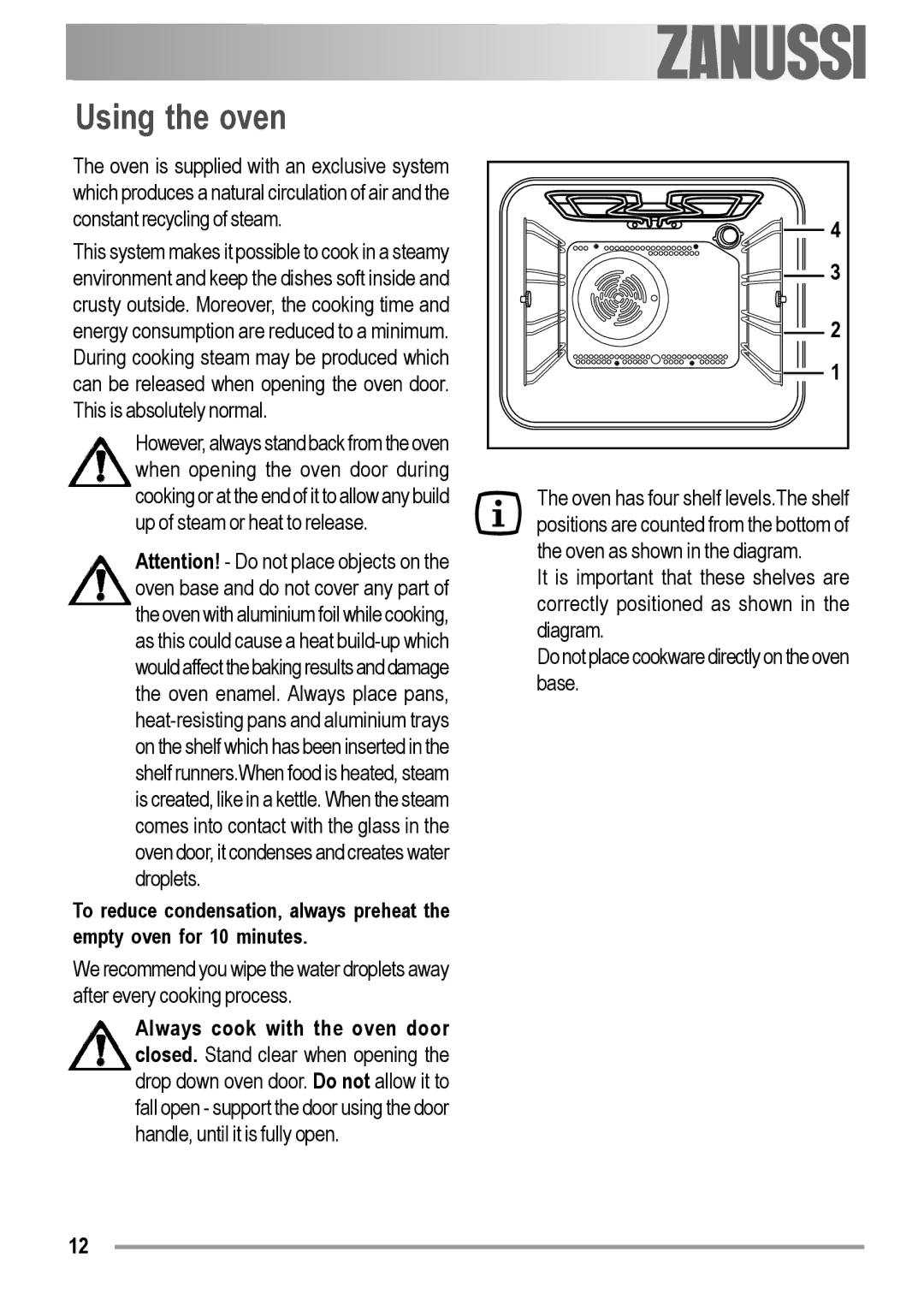 Zanussi ZOB 594 manual Using the oven 