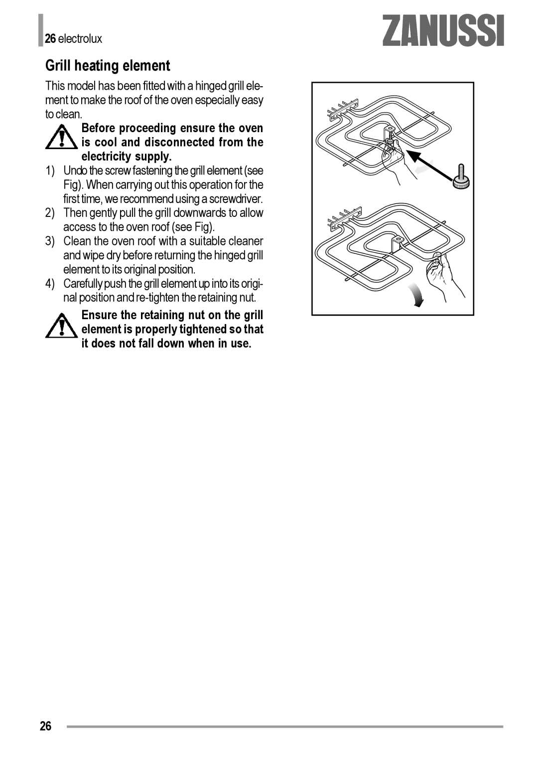 Zanussi ZOB 594 manual Grill heating element 