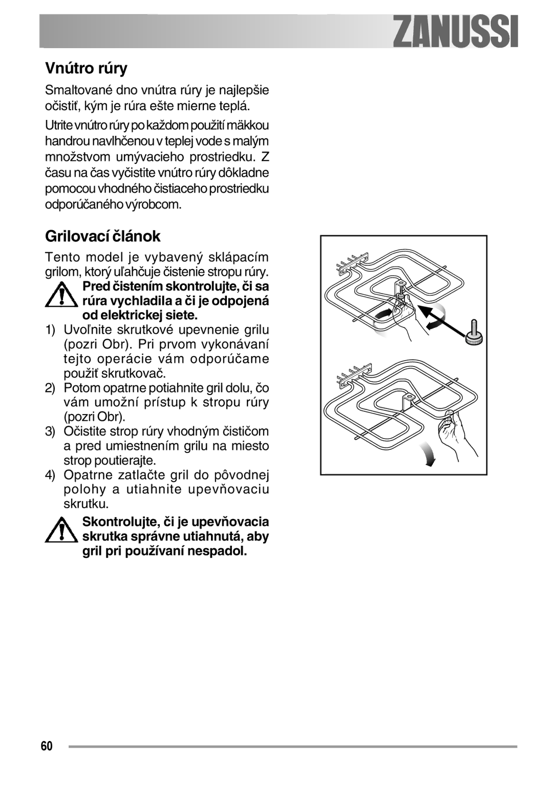 Zanussi ZOB 594 manual Vnútro rúry, Grilovací článok 