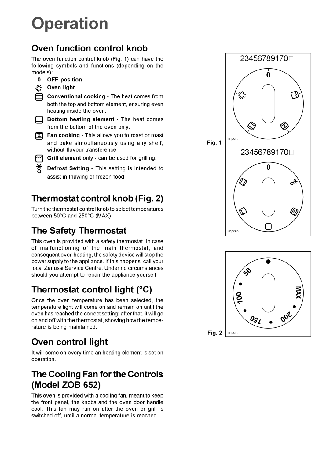 Zanussi ZOB 641, ZOB 652 manual Operation 