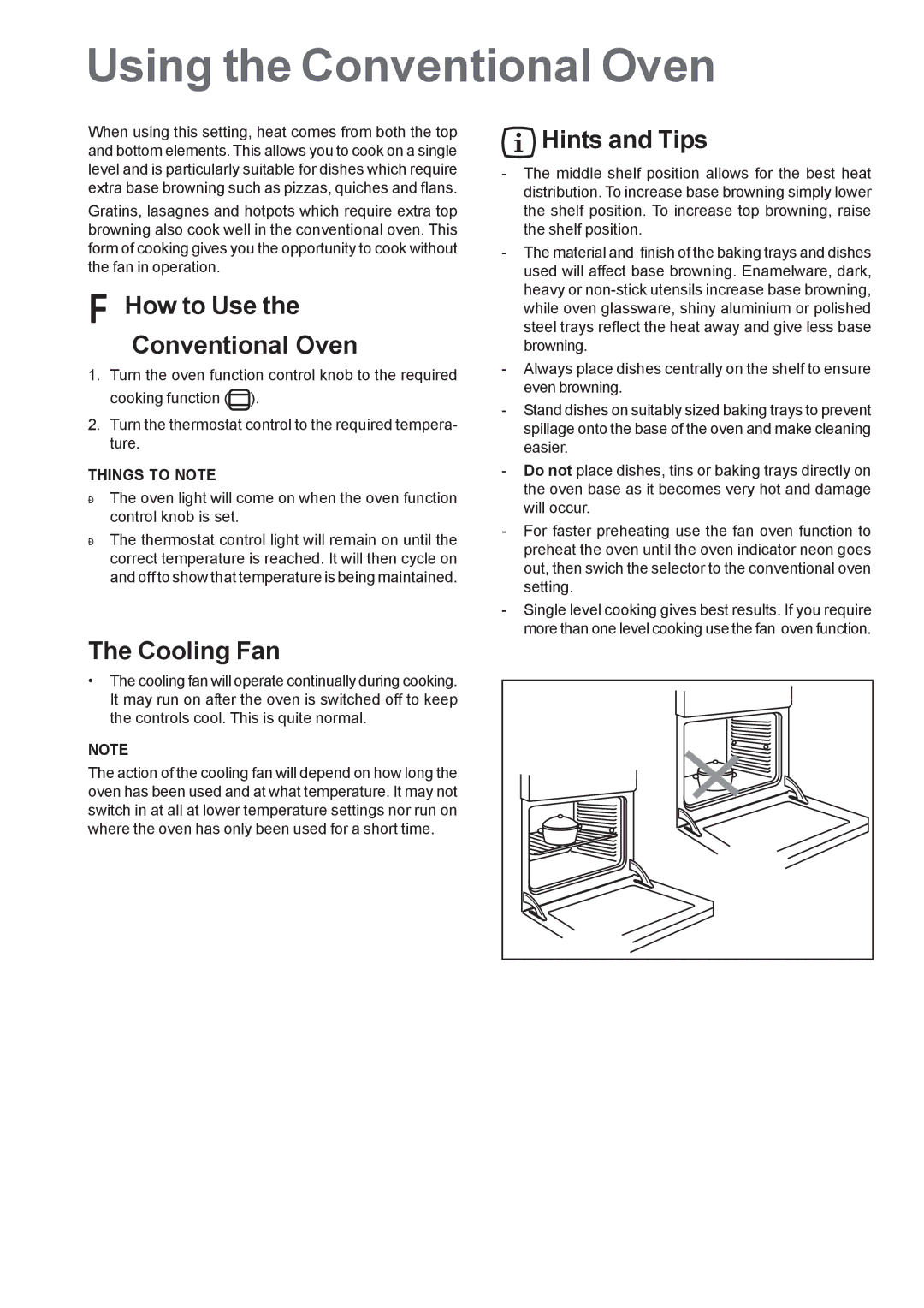 Zanussi ZOB 660 manual Using the Conventional Oven, How to Use the Conventional Oven, Hints and Tips, Things to Note 