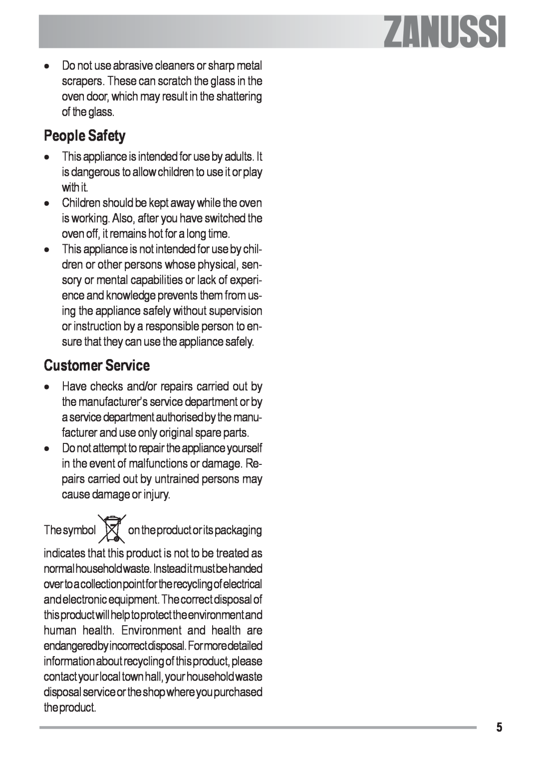 Zanussi ZOB 691 manual People Safety, Customer Service, electrolux, The symbol on the product or its packaging 