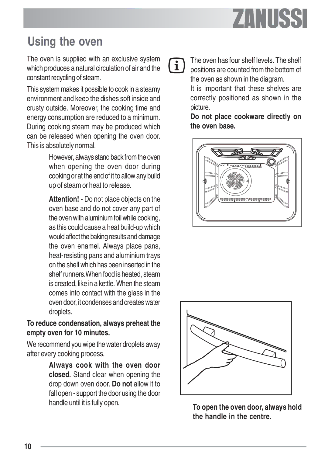 Zanussi ZOB 780, ZOB 680 manual Using the oven 