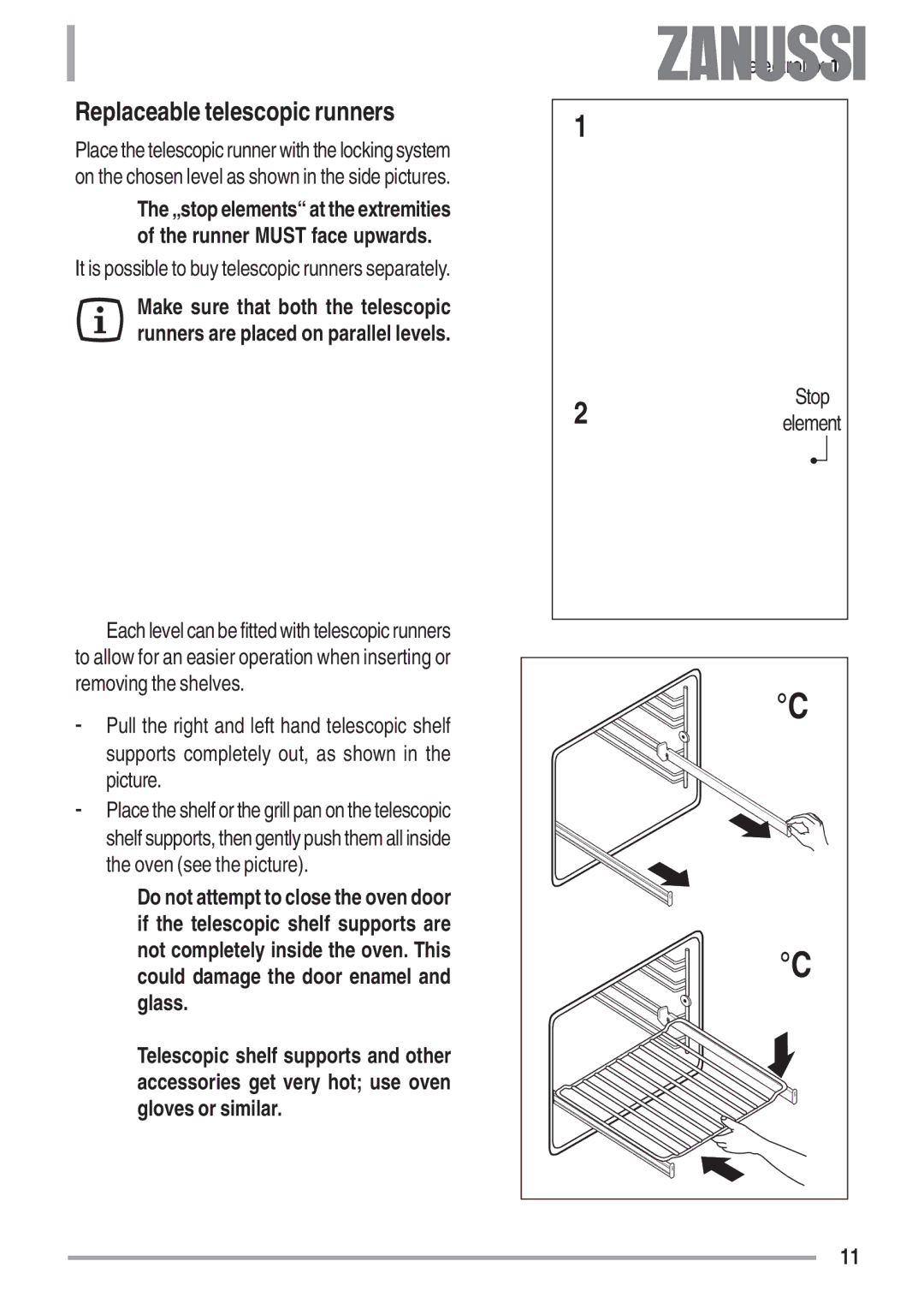 Zanussi ZOB 680, ZOB 780 manual Replaceable telescopic runners 