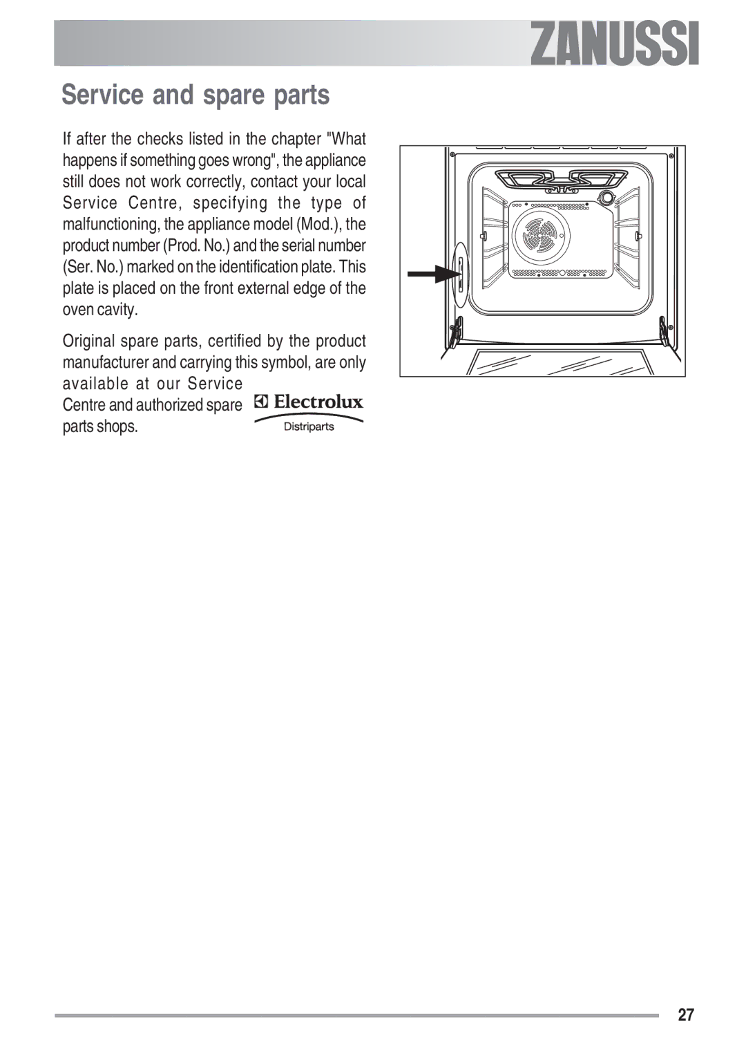 Zanussi ZOB 680, ZOB 780 manual Service and spare parts 