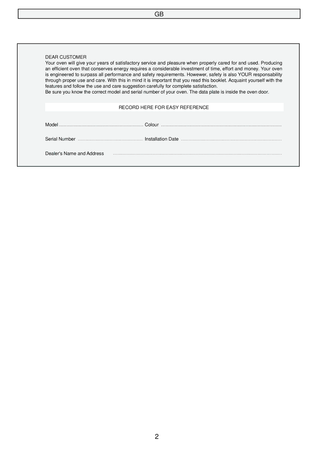 Zanussi ZOB 9900 X manual Record Here for Easy Reference 