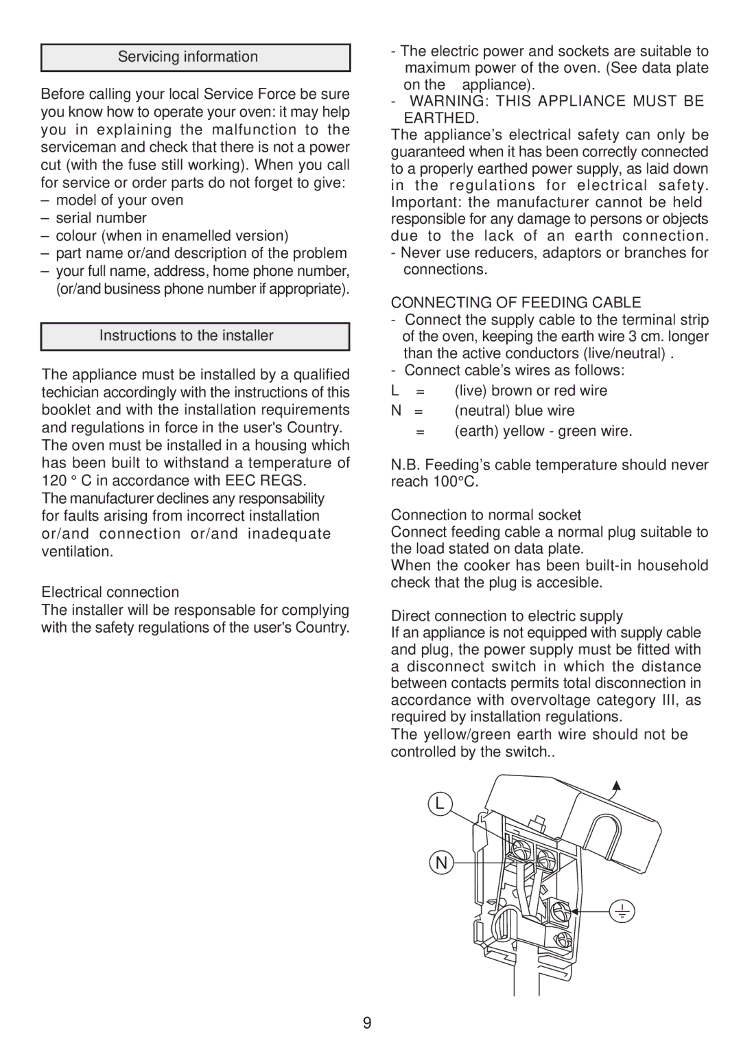 Zanussi ZOB 9900 X manual Connecting of Feeding Cable 