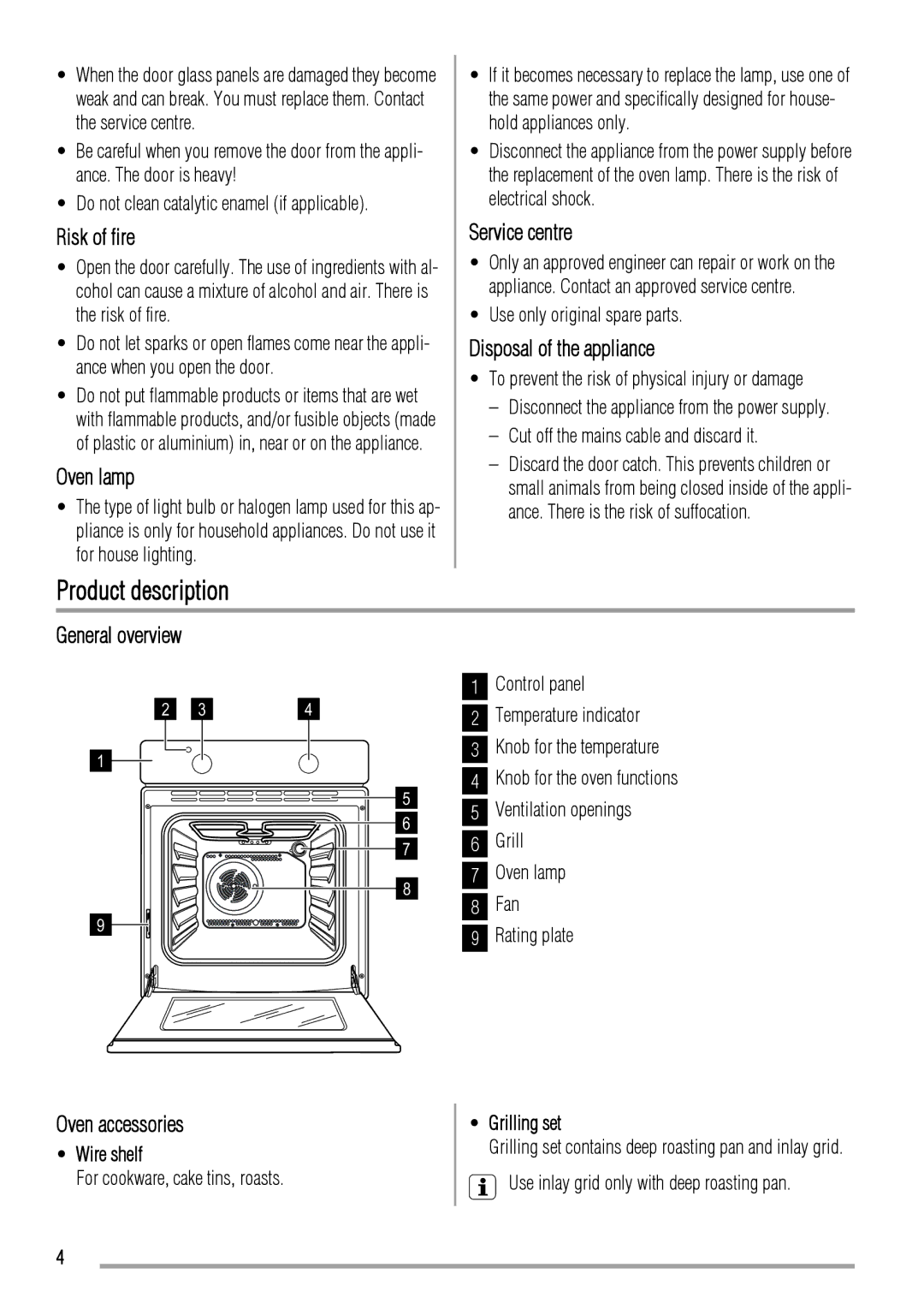 Zanussi ZOB143 user manual Product description 