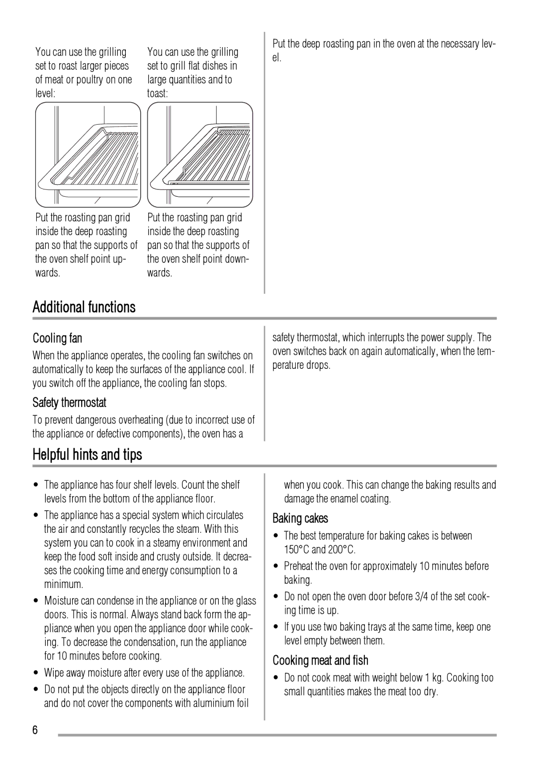 Zanussi ZOB143 user manual Additional functions, Helpful hints and tips 