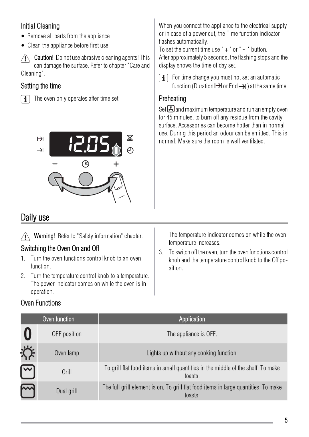 Zanussi ZOB555WL, ZOB555XL, ZOB550WL, ZOB550XL user manual Daily use 