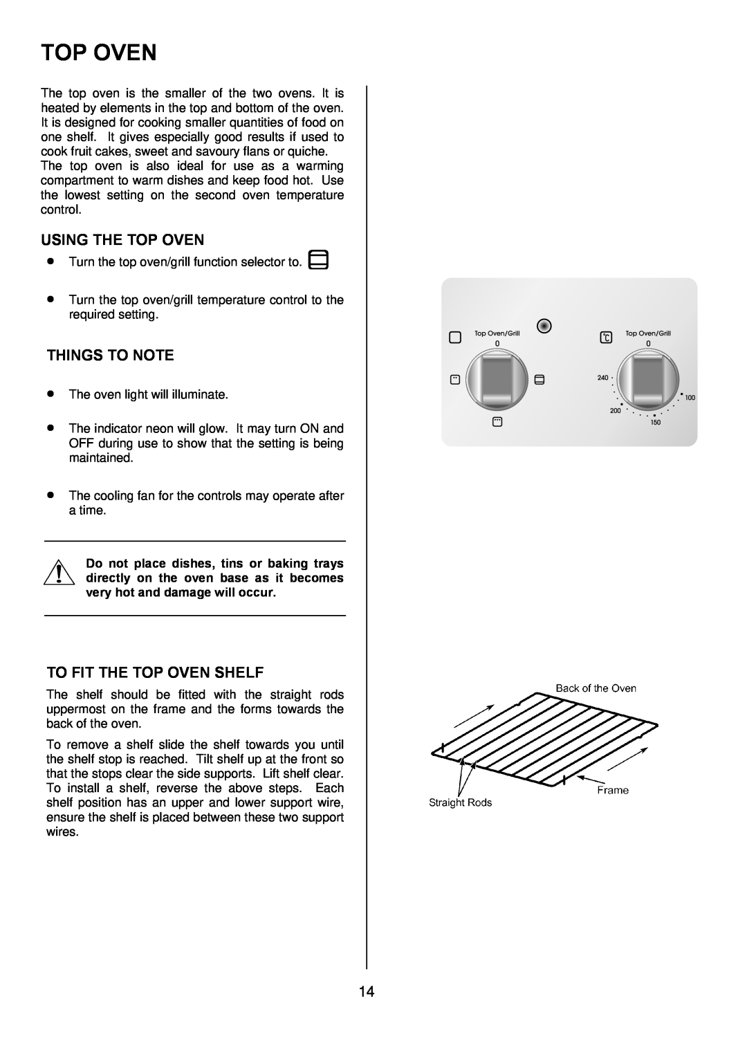 Zanussi ZOD 330 manual Using The Top Oven, To Fit The Top Oven Shelf, Things To Note 
