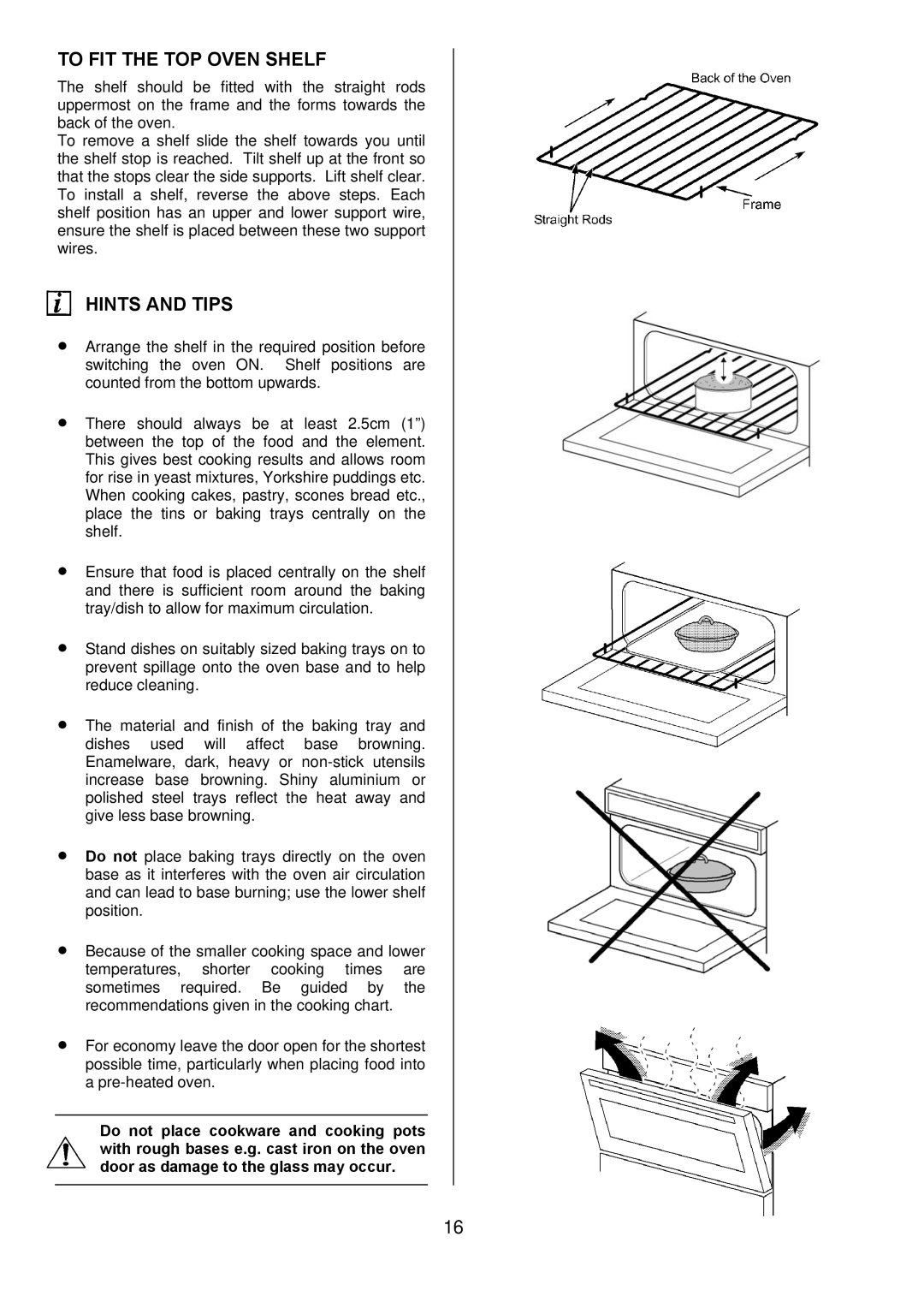 Zanussi ZOD 685 manual To FIT the TOP Oven Shelf, Hints and Tips 