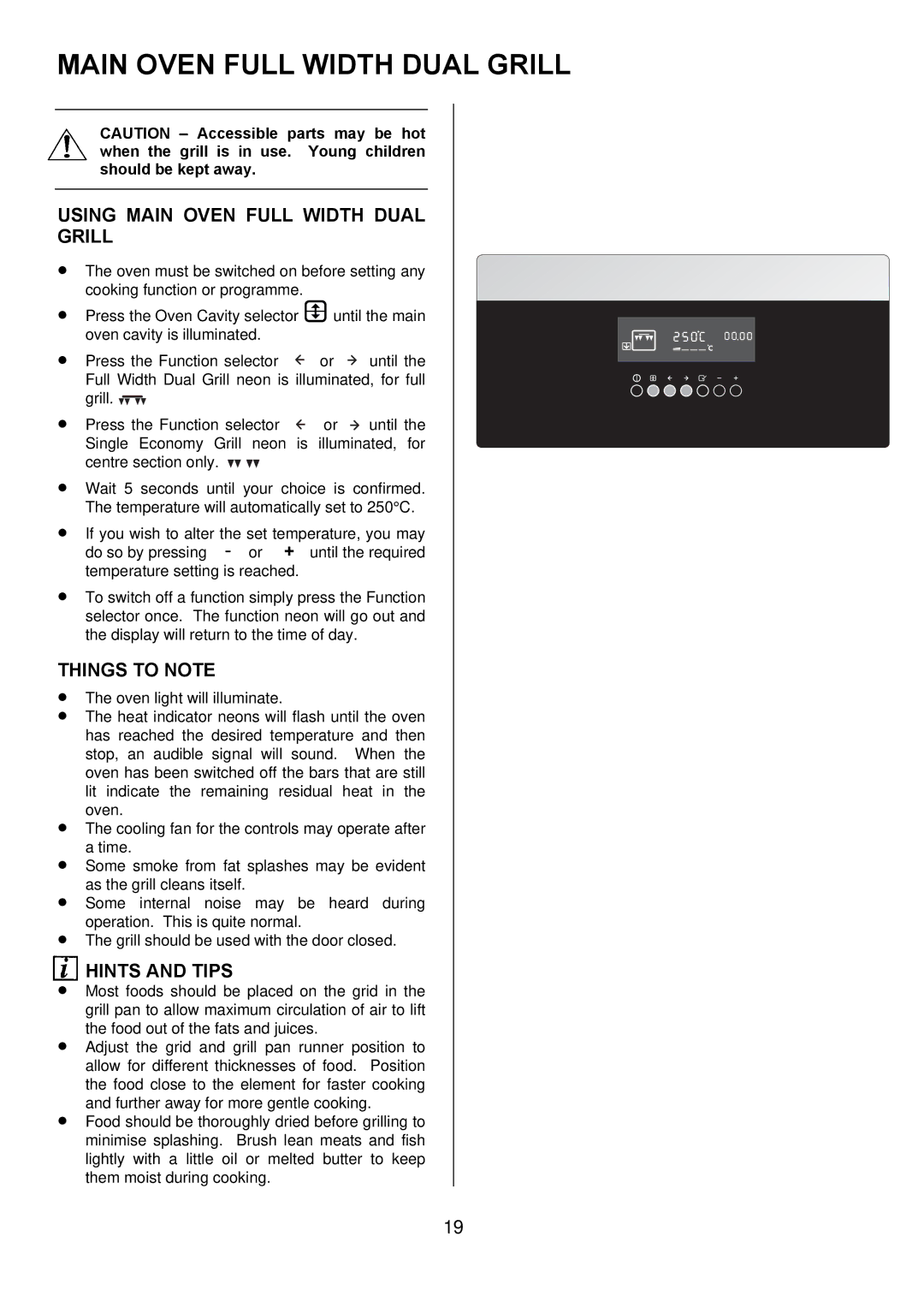 Zanussi ZOD 685 manual Using Main Oven Full Width Dual Grill 