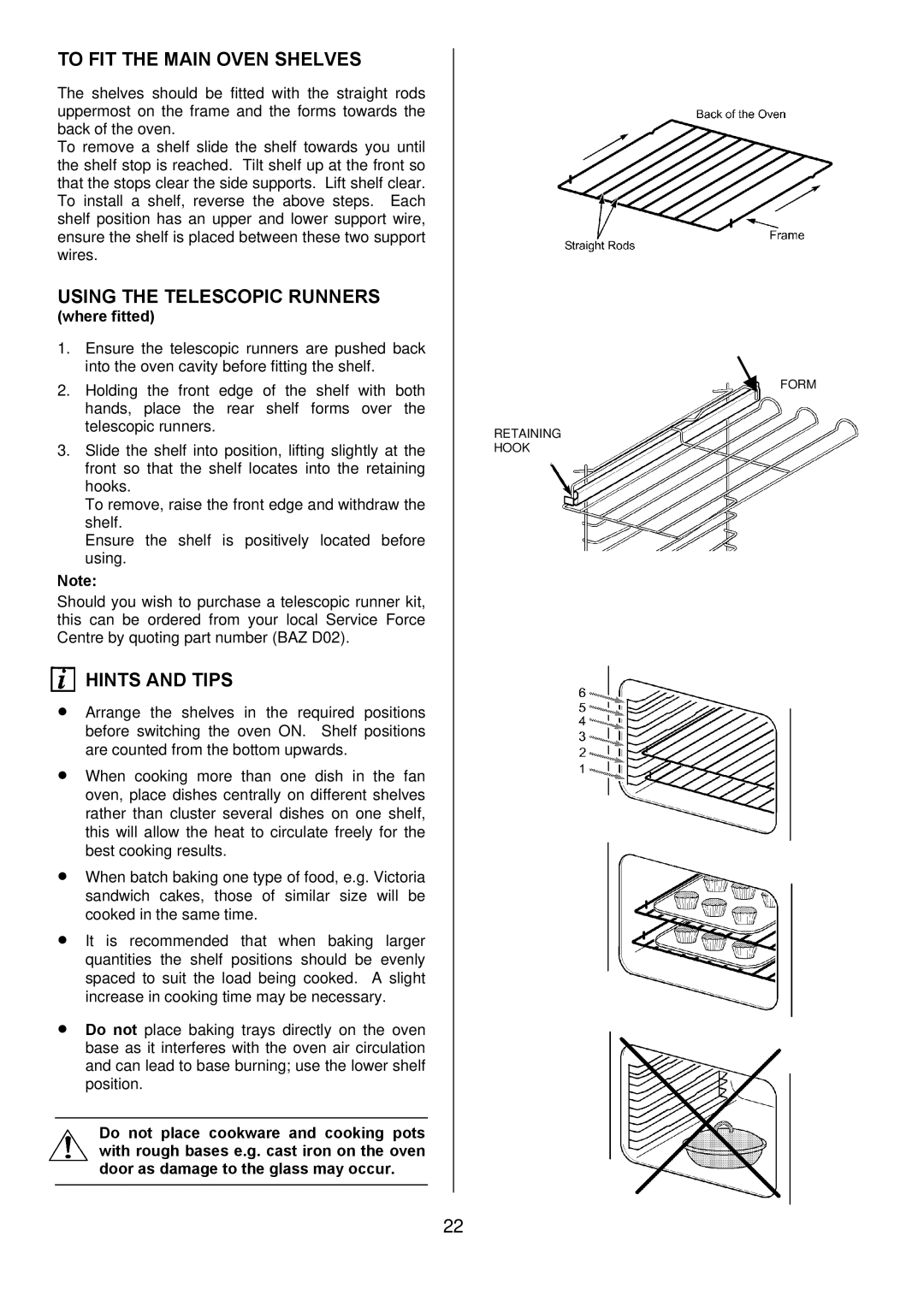 Zanussi ZOD 685 manual To FIT the Main Oven Shelves, Using the Telescopic Runners, Where fitted 