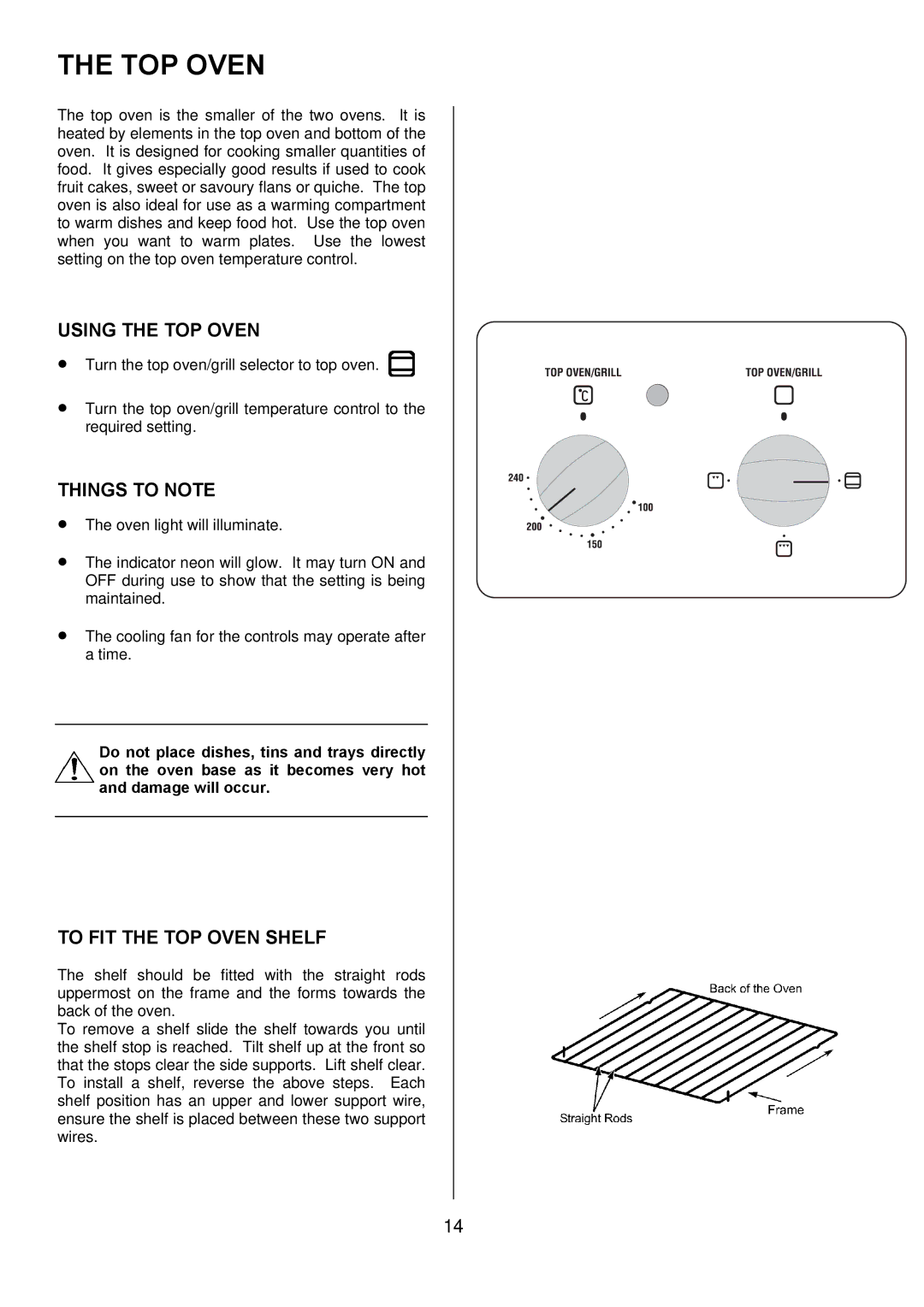 Zanussi ZOD 890 manual Using the TOP Oven, To FIT the TOP Oven Shelf 