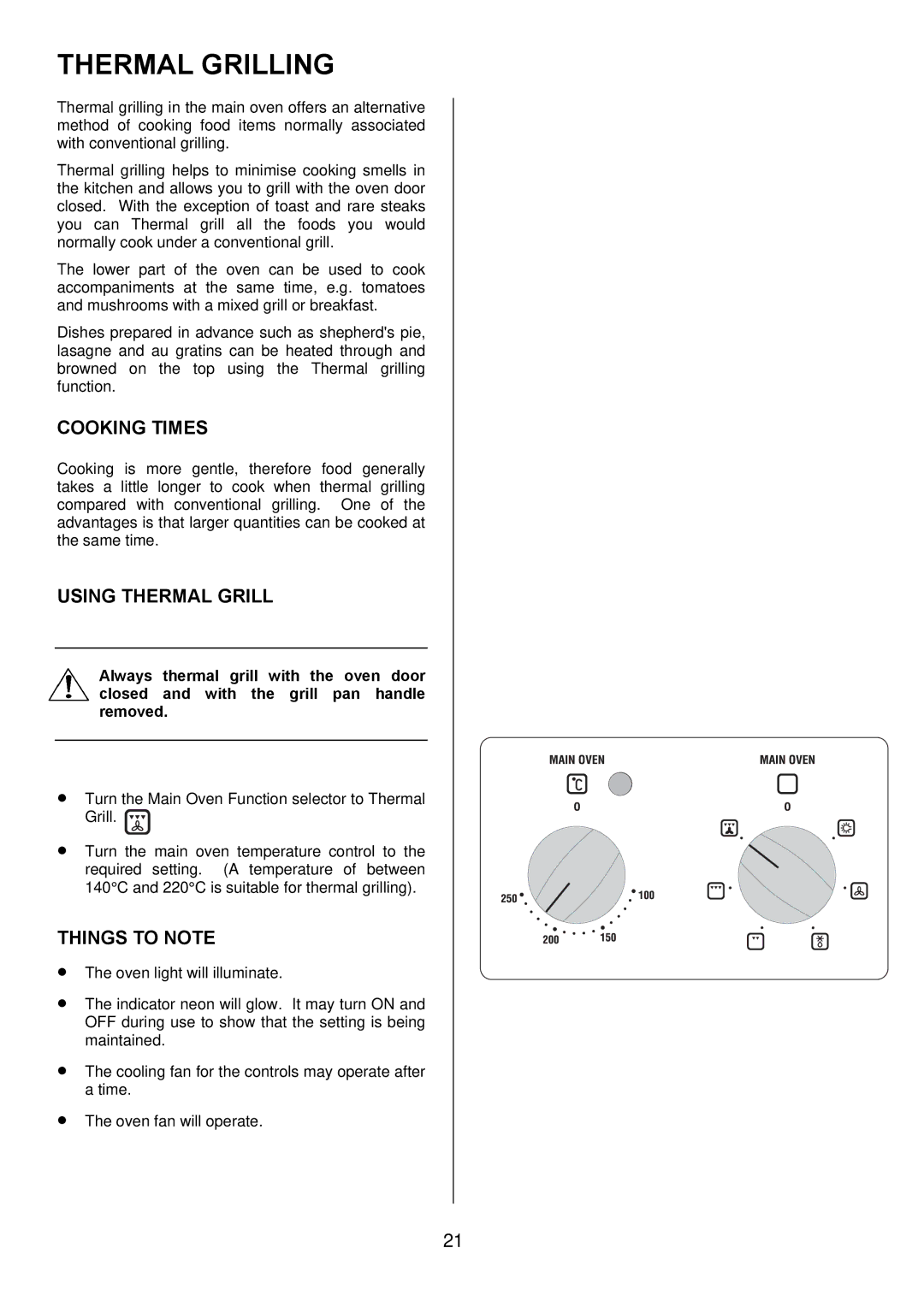 Zanussi ZOD 890 manual Thermal Grilling, Cooking Times, Using Thermal Grill 