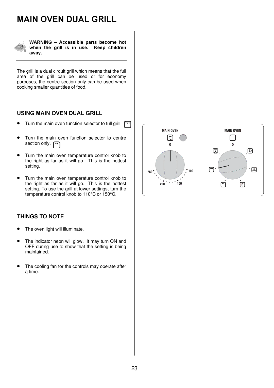 Zanussi ZOD 890 manual Using Main Oven Dual Grill 