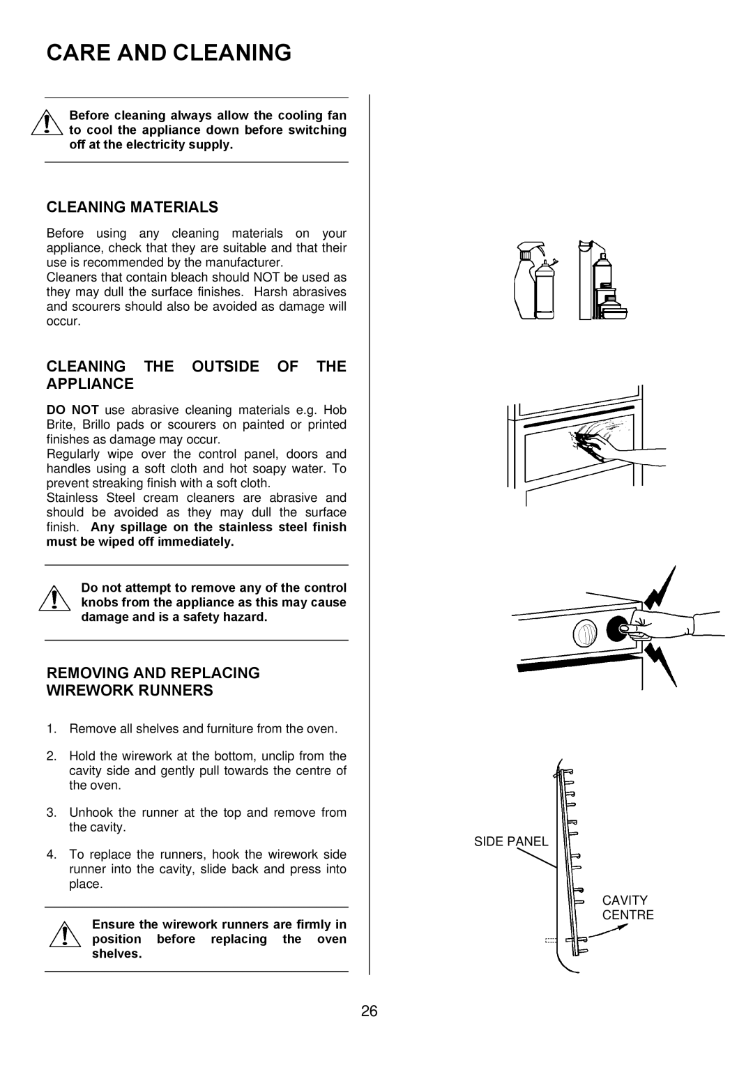 Zanussi ZOD 890 manual Care and Cleaning, Cleaning Materials, Cleaning the Outside of the Appliance 