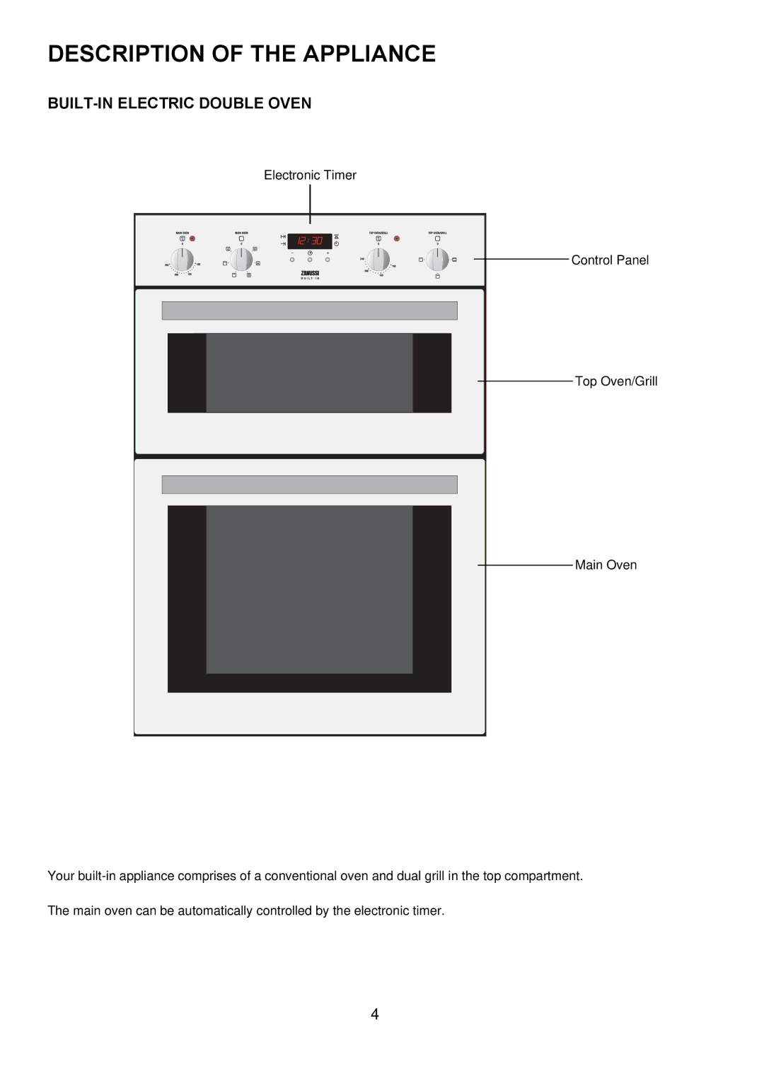 Zanussi ZOD 890 manual Description of the Appliance, BUILT-IN Electric Double Oven 